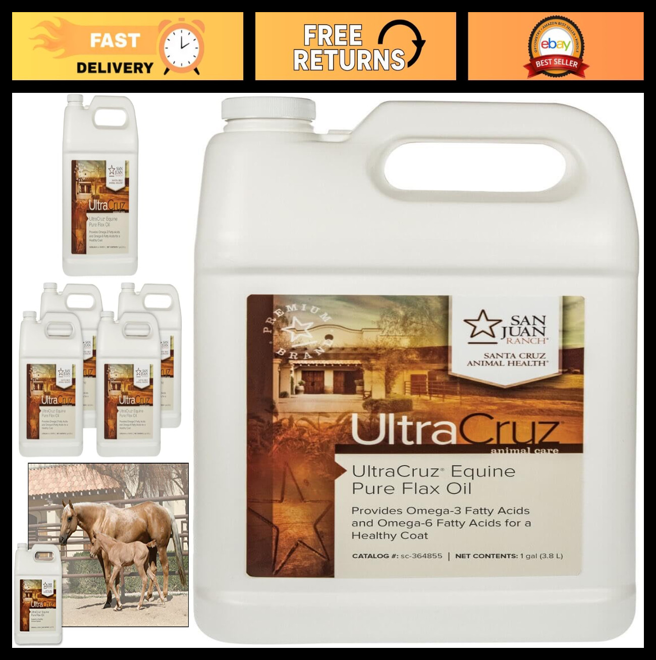 Pure Flax Oil for Horses – 1 Gallon, Omega-3 Rich, Supports Healthy Coat & Diges