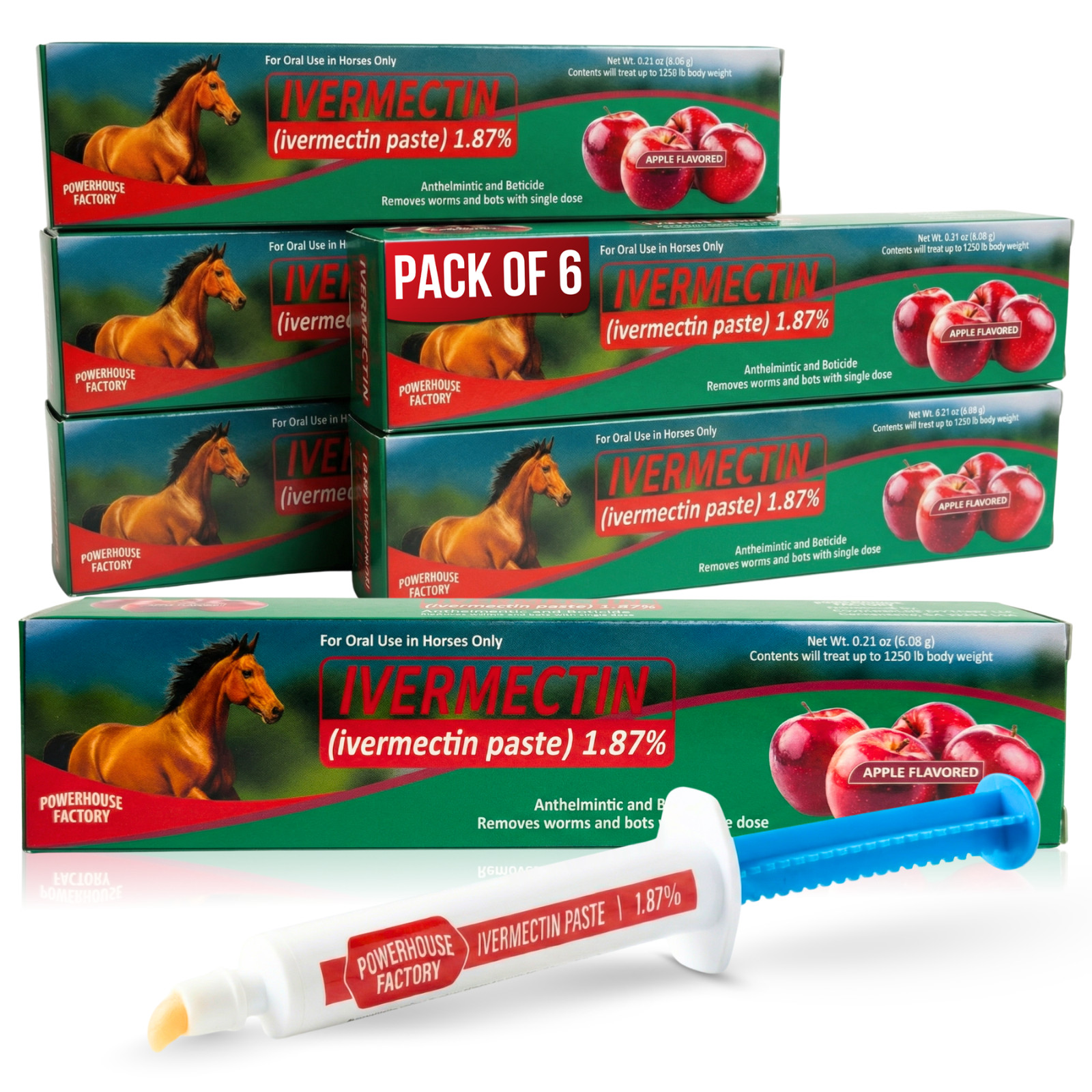 6 Pack Horse Dewormer Paste Apple Flavor FAST SHIPPING