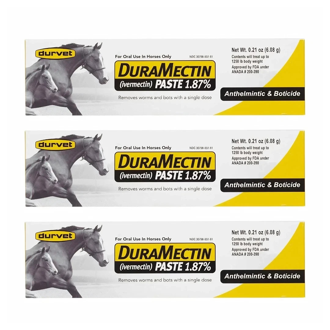 Durvet Duramectin Equine Horse Wormer Paste 3 Tubes Dewormer Treatment