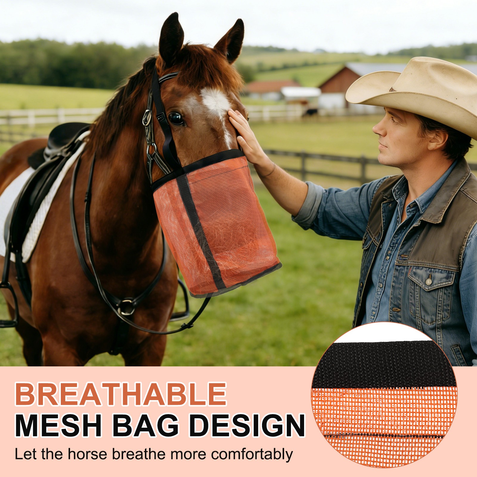 Horse Feed Bag, (Orange, L), Intended for Horse Feeding Grain