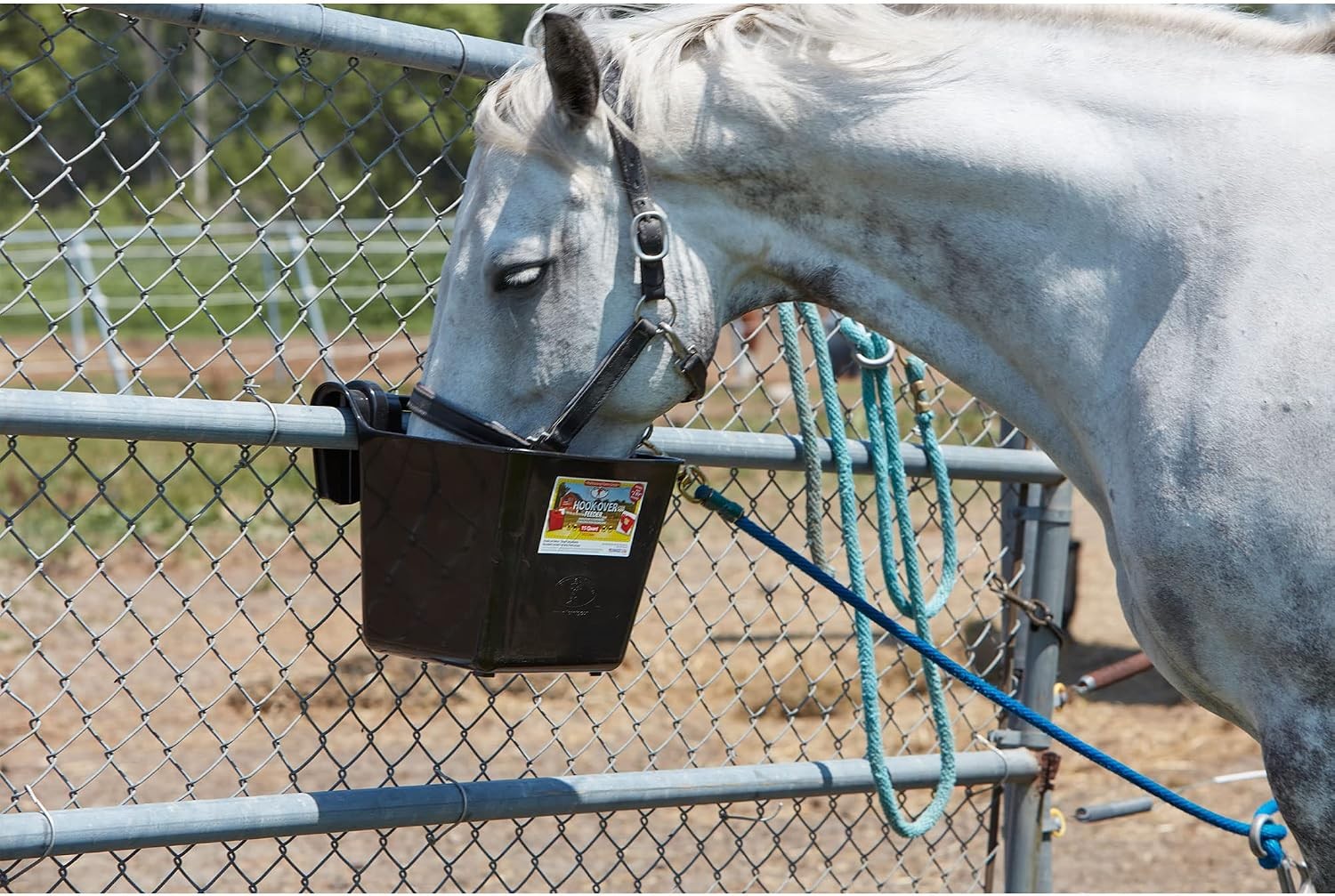 ® Plastic Hook Over Feeder Mountable Livestock & Pet Feed Bucket Horse Feed