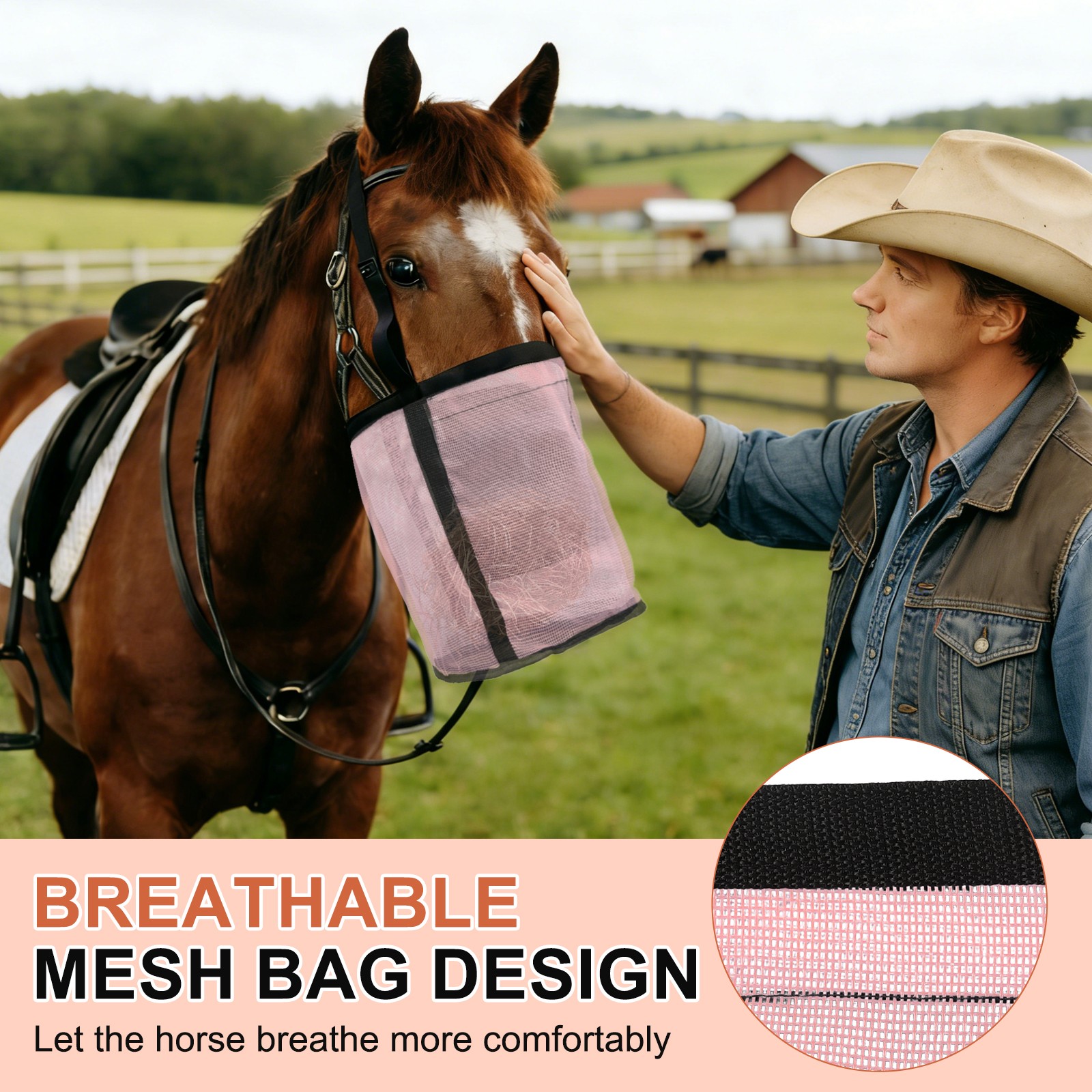 Horse Feed Bag, (Pink, M), Intended for Horse Feeding Grain
