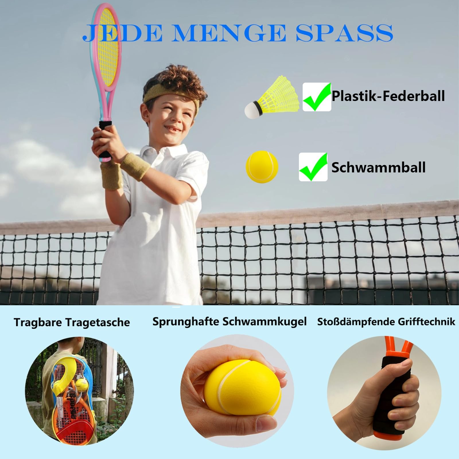 Kids Tennis Racket Set 17 Inch, With 4 Soft Training Balls & 6 Badminton…