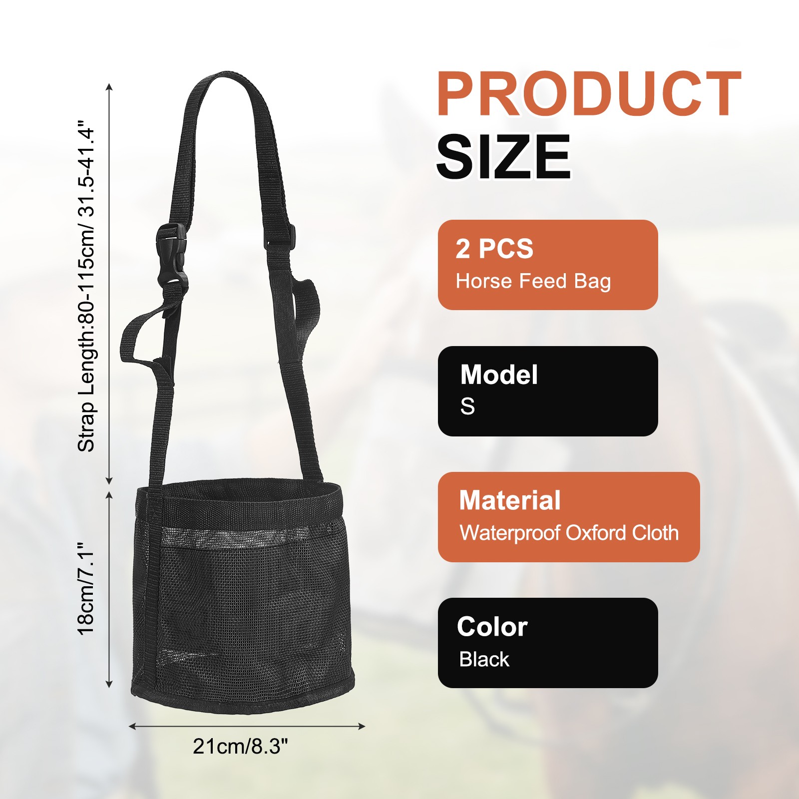 Horse Feed Bag, (Black, S,2 Pcs), Intended for Horse Feeding Grain