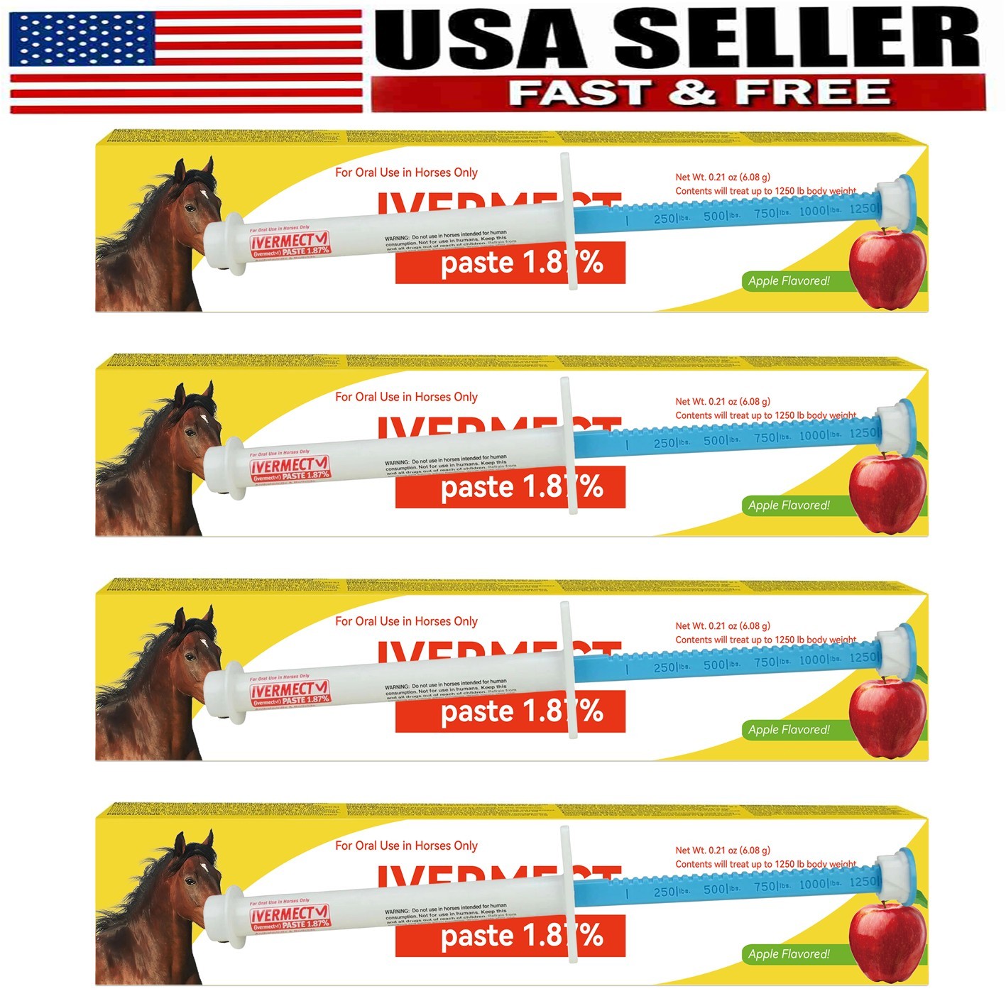 4 Pack In Box Paste Horse Dewormer Apple Flavor wormer Safe and effective 1/2028