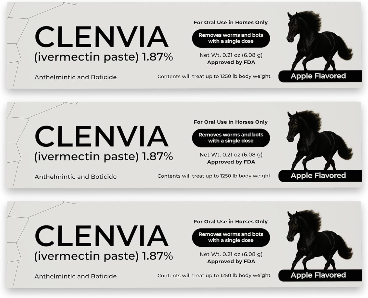 New (PACK of 3) Paste Horse Dewormer Apple Flavor 1.87% Free Shipping in all US