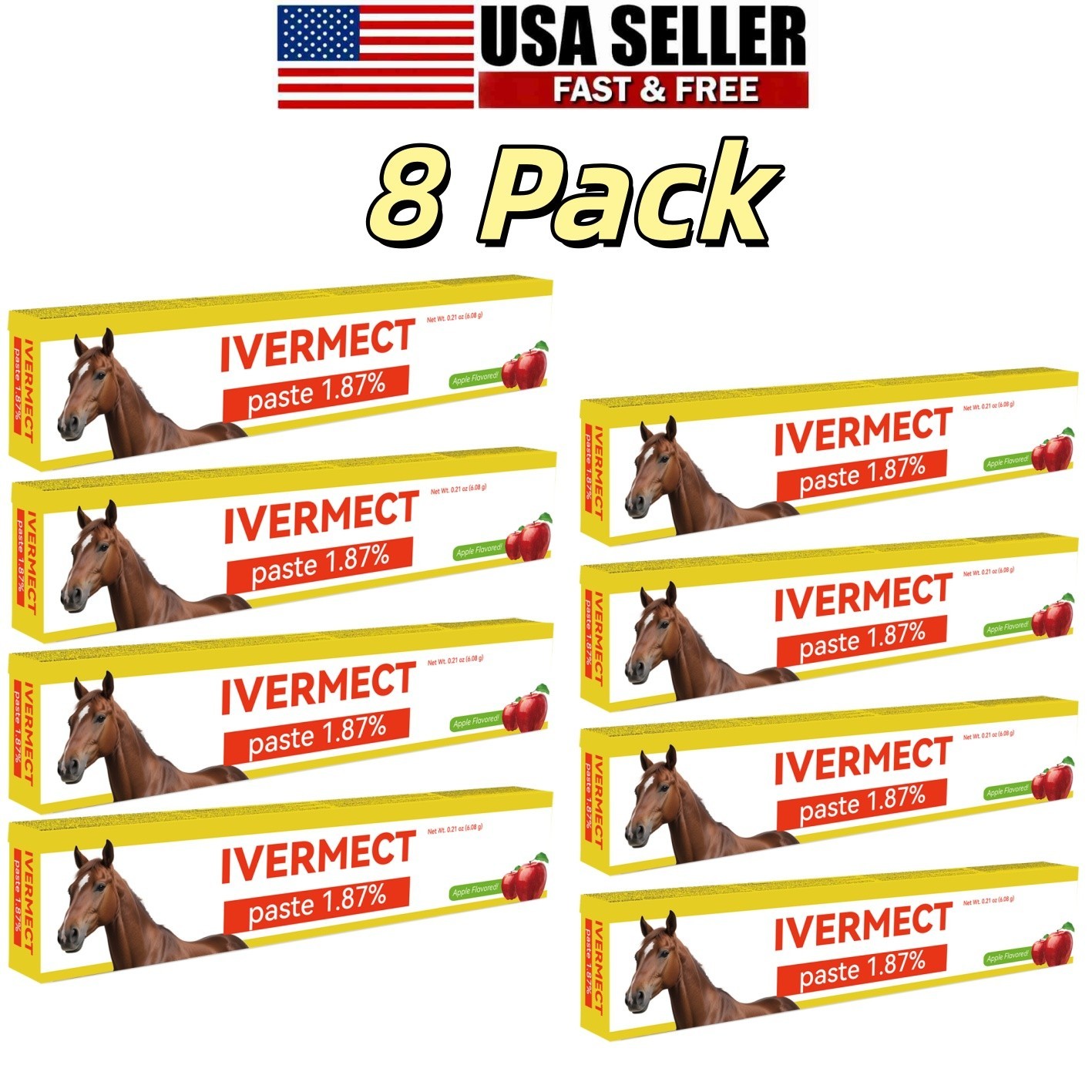 （8 Pack）Horse Dewormer Paste Apple Flavor EXP 1/2028 Convenient Operation