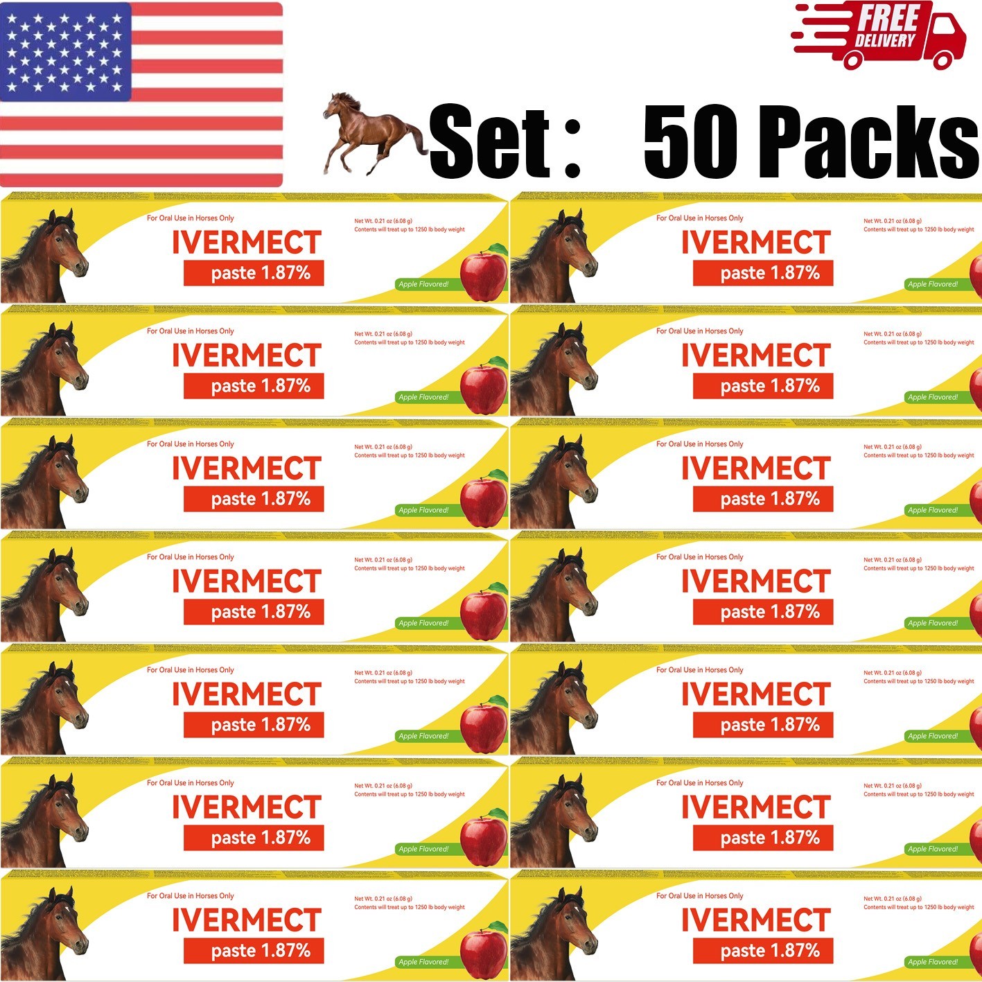 50 PackHorse Dewormer Paste Apple Flavor EXP 1/2028 Convenient Operation NEW