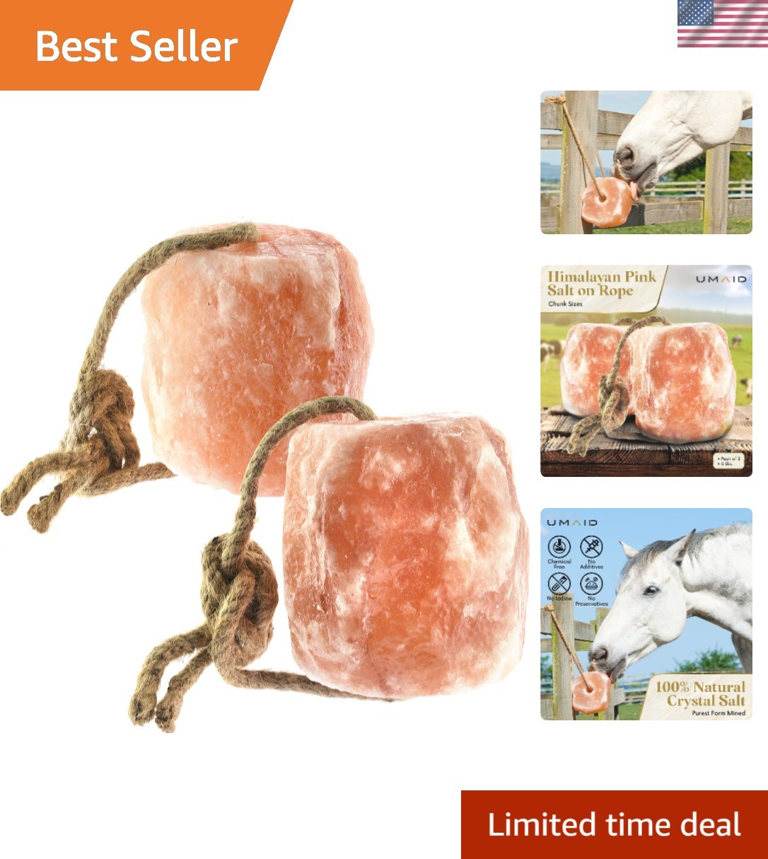 Natural Himalayan Salt Lick on Rope – 6 lbs for All Livestock and Pets (2-Pack)