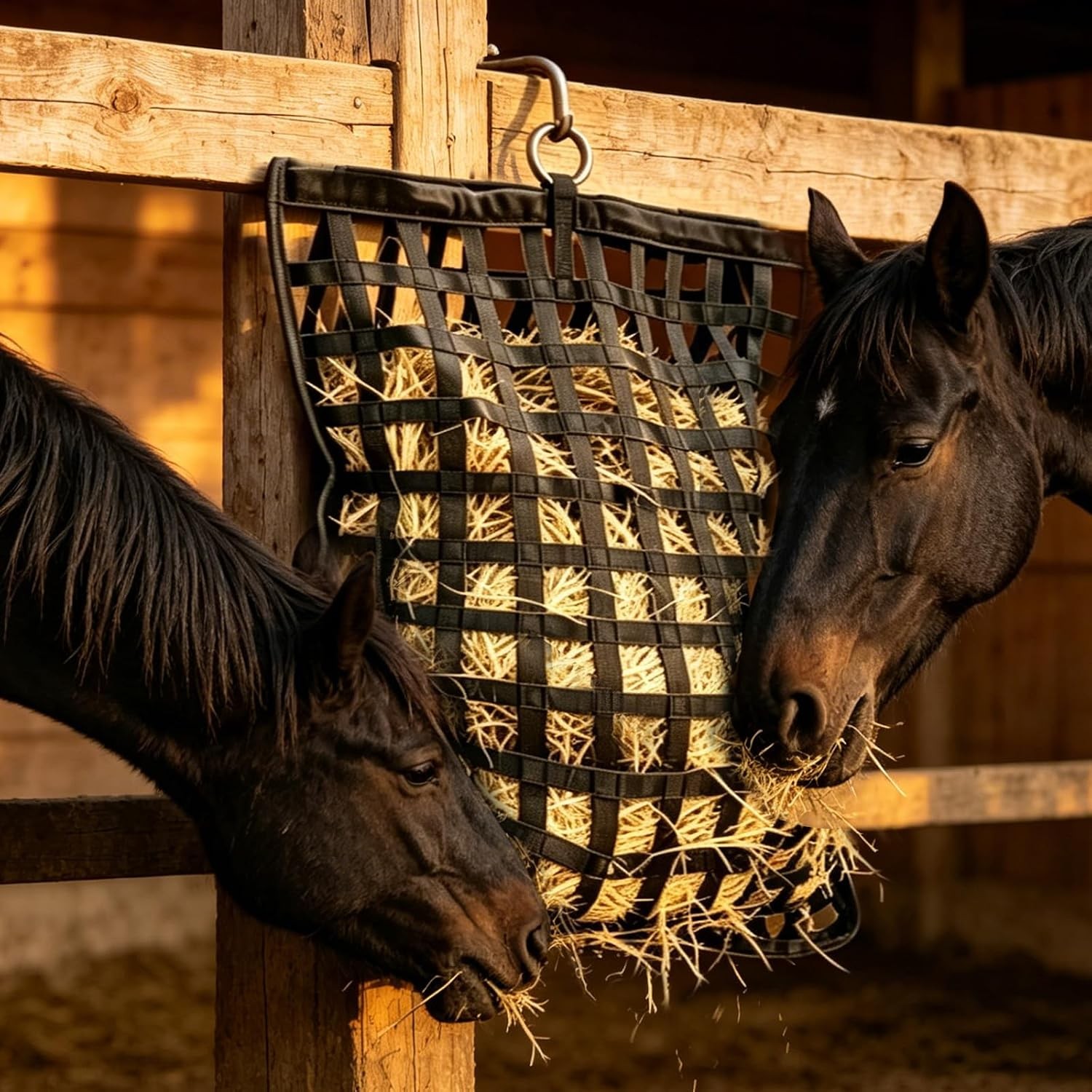 Slow Feed Hay Net for Horses,37 x 30 Inch,Black ,2″ Hole Horse Livestock Feeder