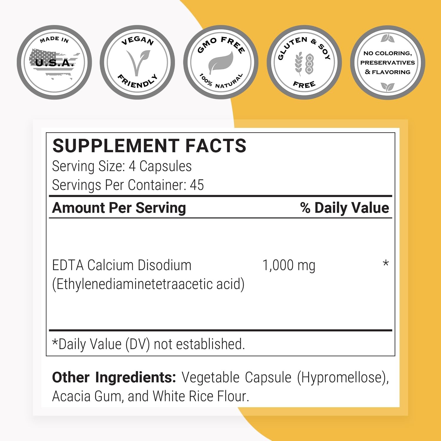 Supersmart – EDTA 1000mg per Day – Calcium Disodium EDTA Supplement | Non-GMO &