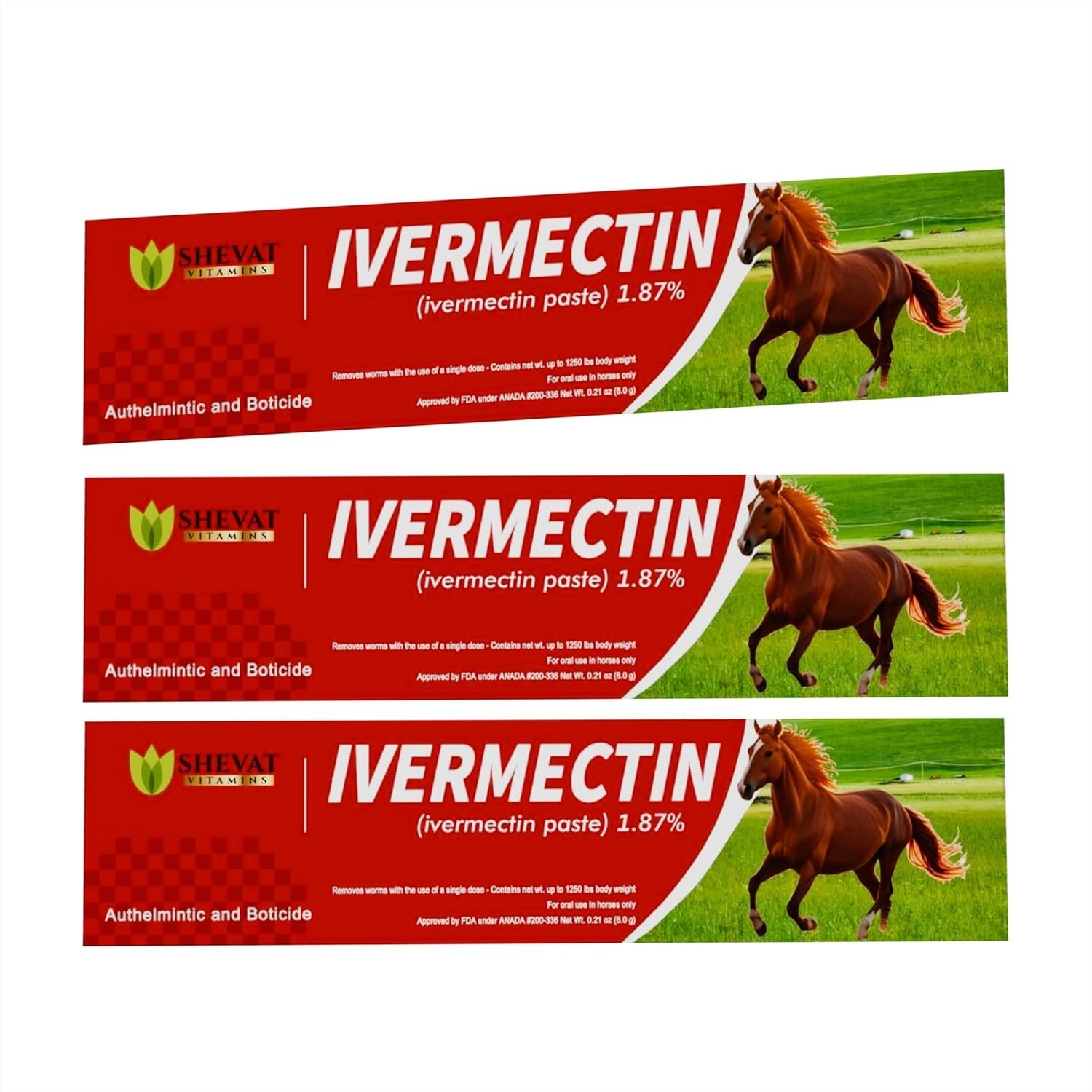 3 Pack Paste Horse Dewormer Apple Flavor Shevat Vitamins NEW