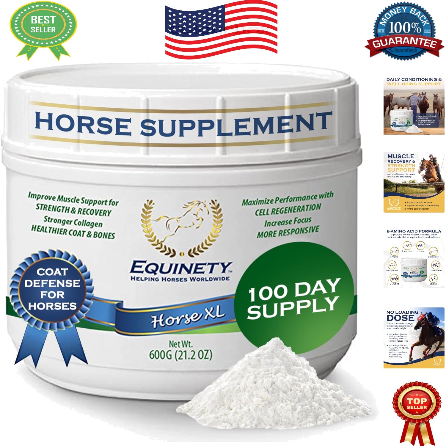 Veterinarian-Approved Horse XL Supplement – 100 Days of Amino Acids (Unflavored)