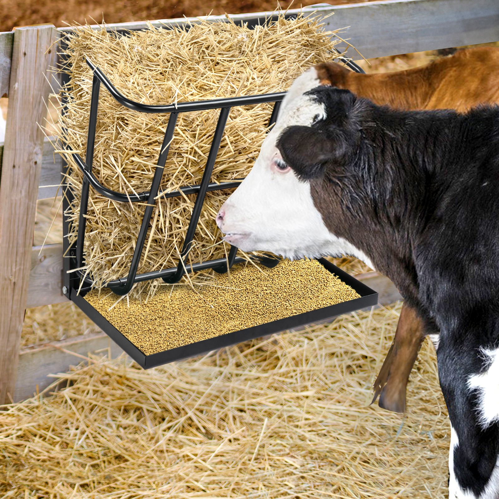 2in1 Hay Feeder Detachable Grain Tray Goat Sheep Livestock Wall Mount Steel Rack