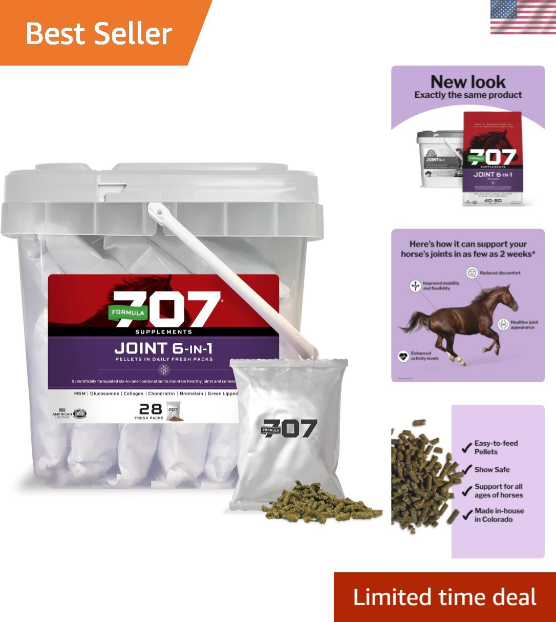 28-Day Supply: Joint 6-in-1 Equine Supplement for Performance and Senior Horses