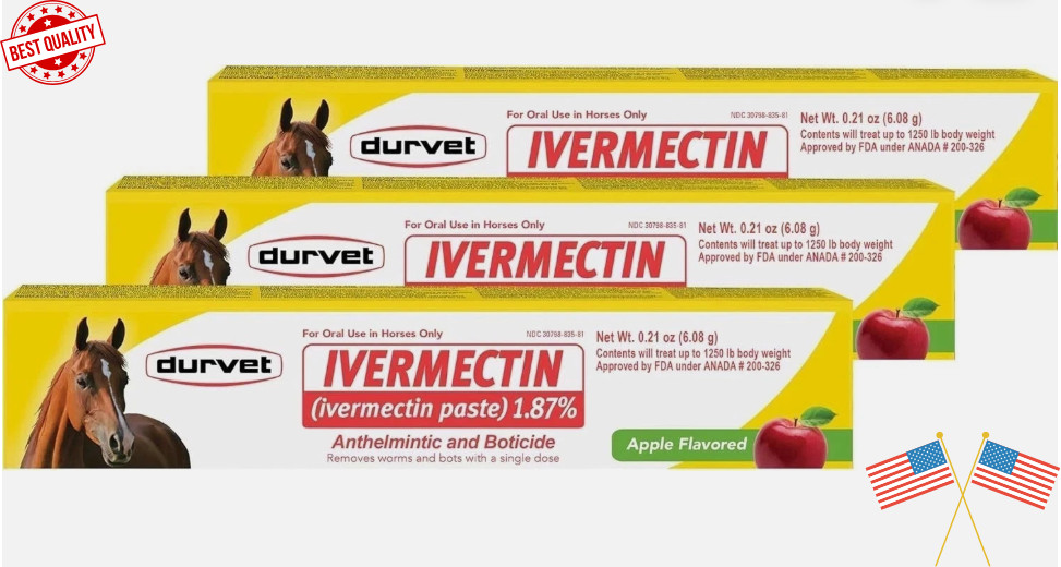 Pack of 3 Durvet Horse Dewormer Paste 1.87% Apple Exp 12/2027