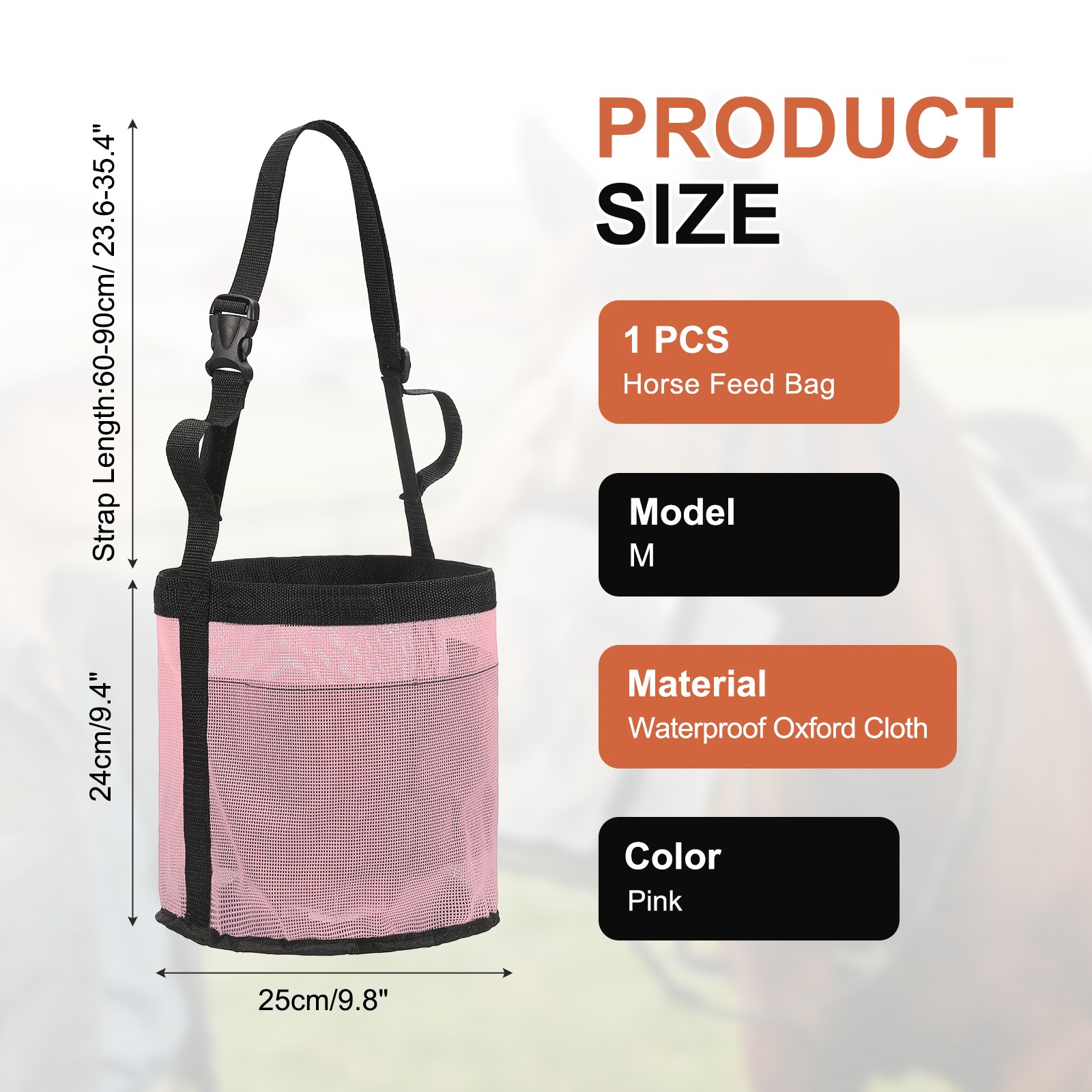 Horse Feed Bag, (Pink, M), Intended for Horse Feeding Grain