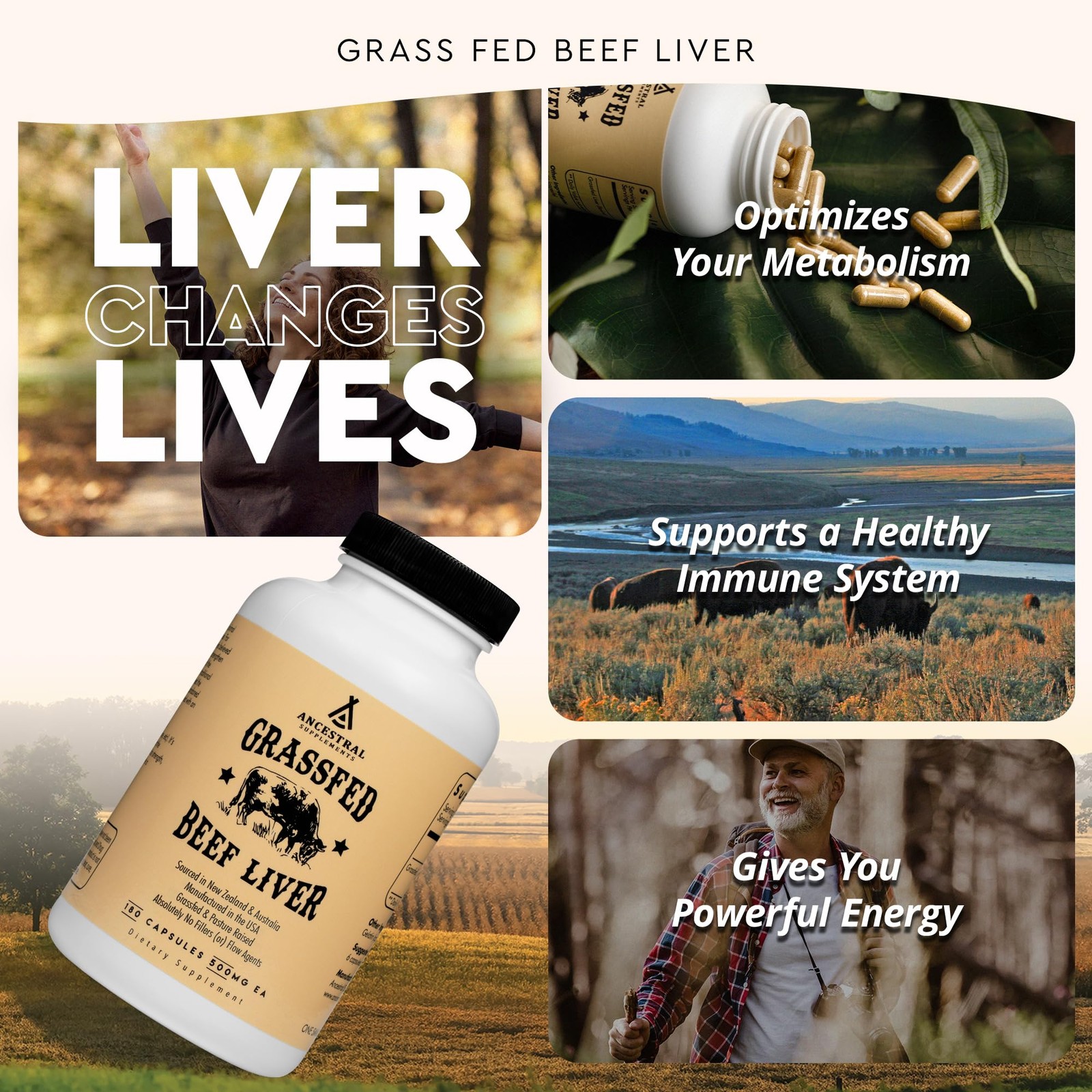 Ancestral Supplements Grass Fed Beef Liver 180 180 Count (Pack of 1)