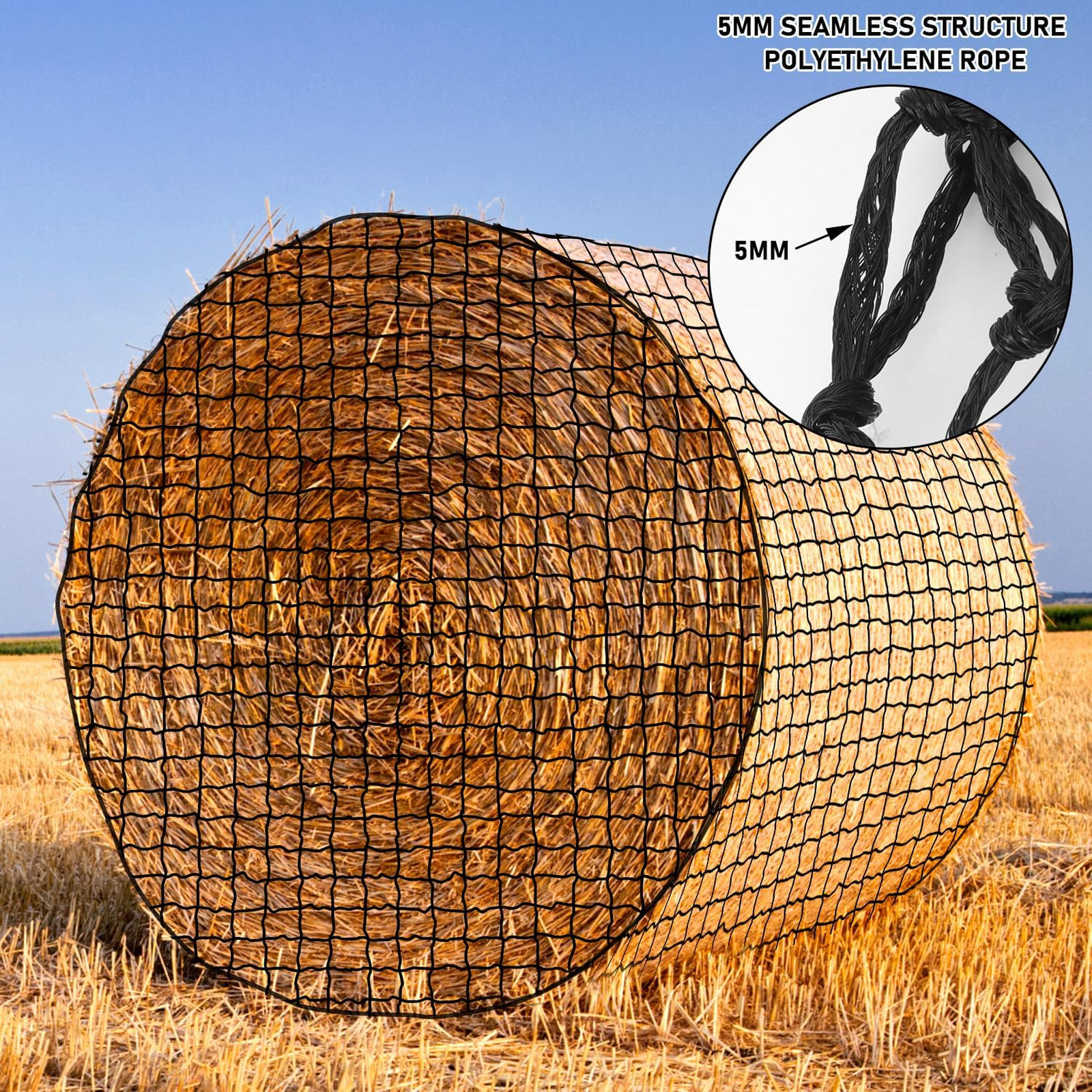 Large Round Bale Hay Net, 6×6 Ft Sturdy Hay Net Slow Feed for Horses, Fits Round