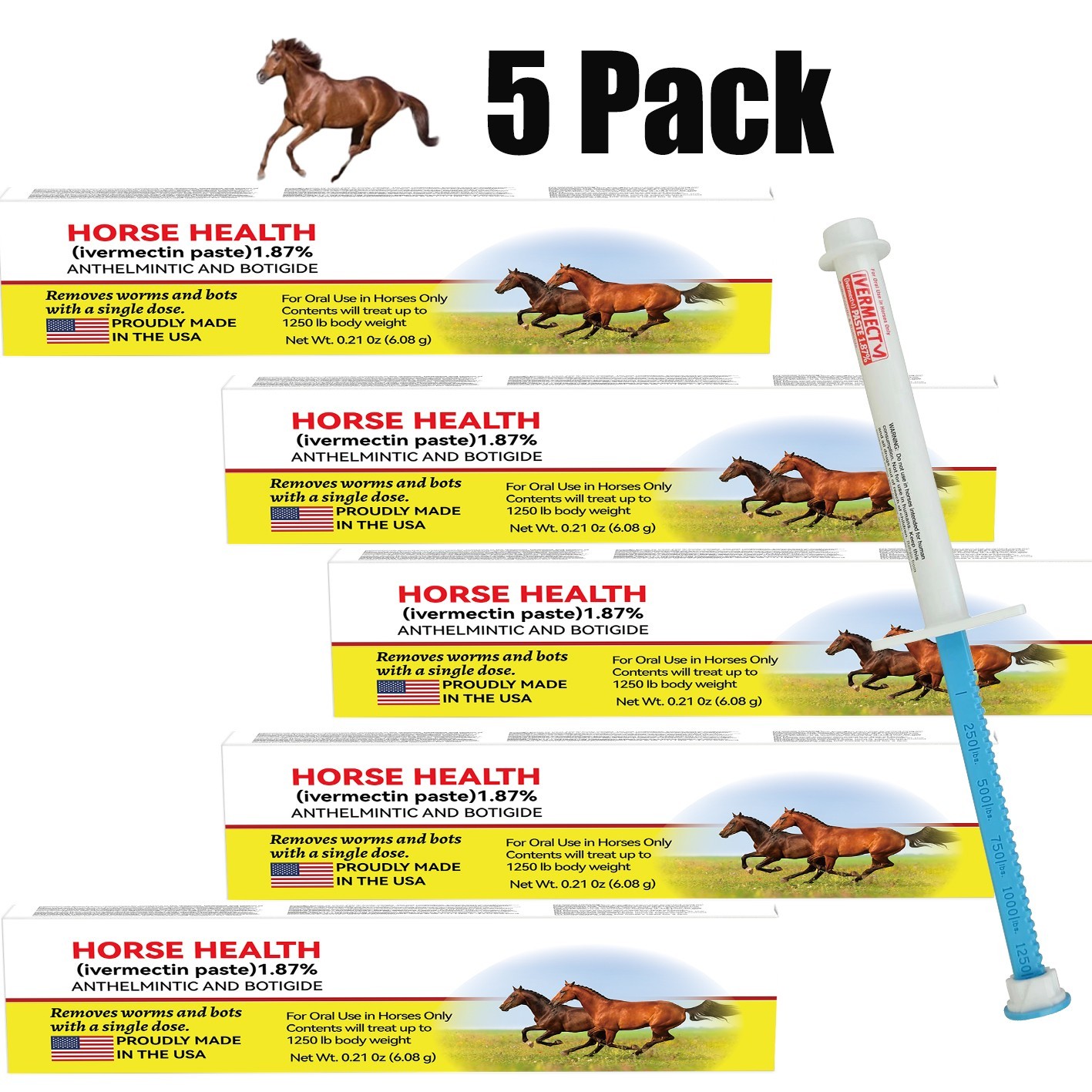 New Exp Date 5 Pack Boxed Horse Dewormer Apple Flavor Paste Wormer