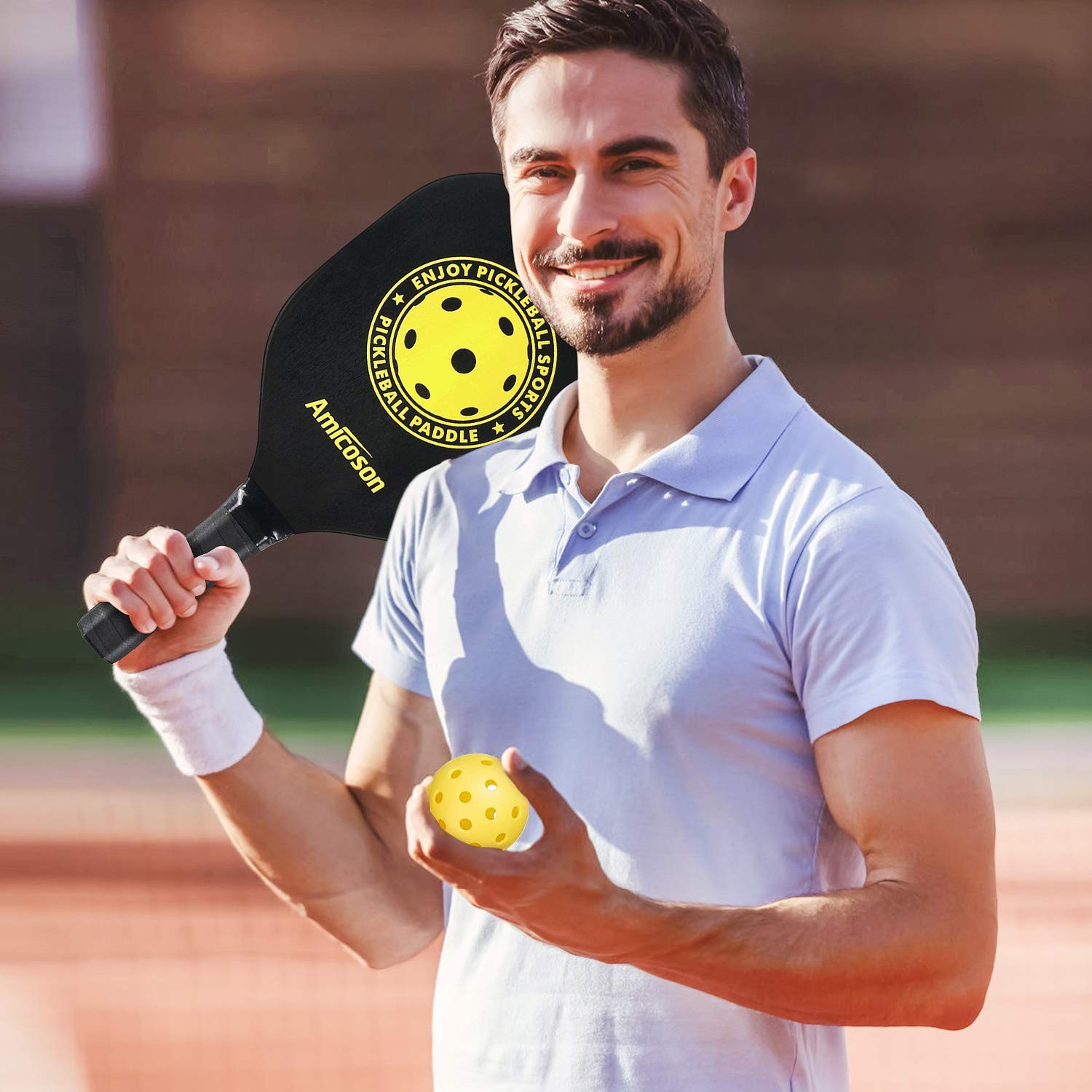 Pickleball Paddle Set with 4 Paddles, Indoor & Outdoor Balls, Paddle Wooden Schl…