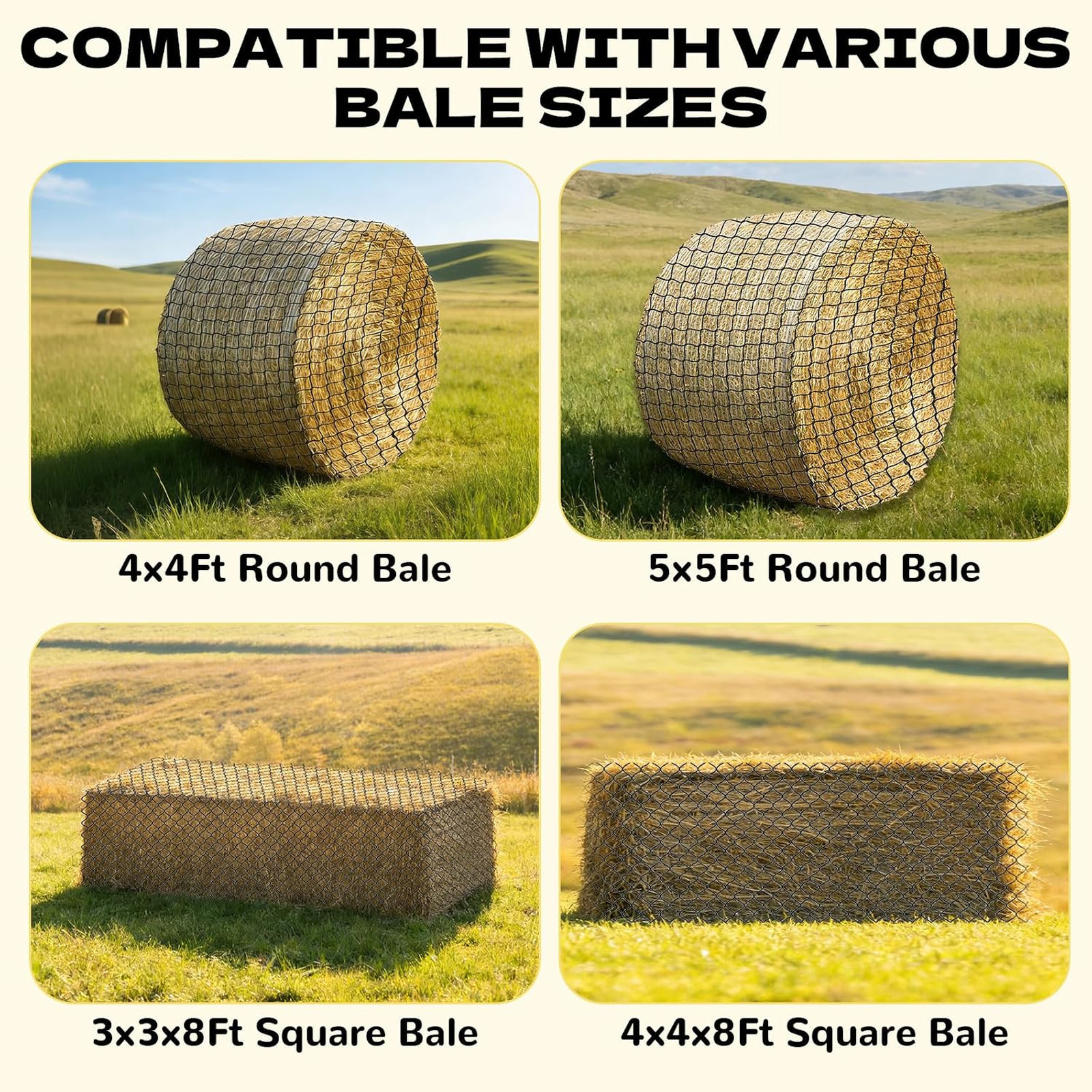 5×5 FT Heavy Duty Slow Feed Hay Net, 1.57-Inch Knotless Weatherproof Nylon Hay