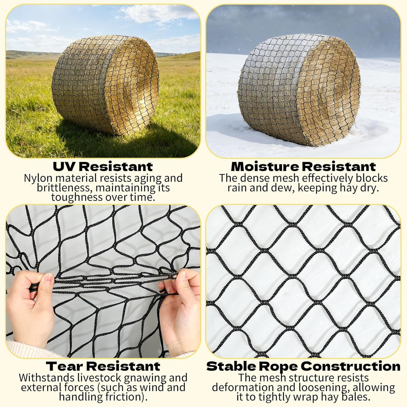 5×5 FT Heavy Duty Slow Feed Hay Net, 1.57-Inch Knotless Weatherproof Nylon Hay