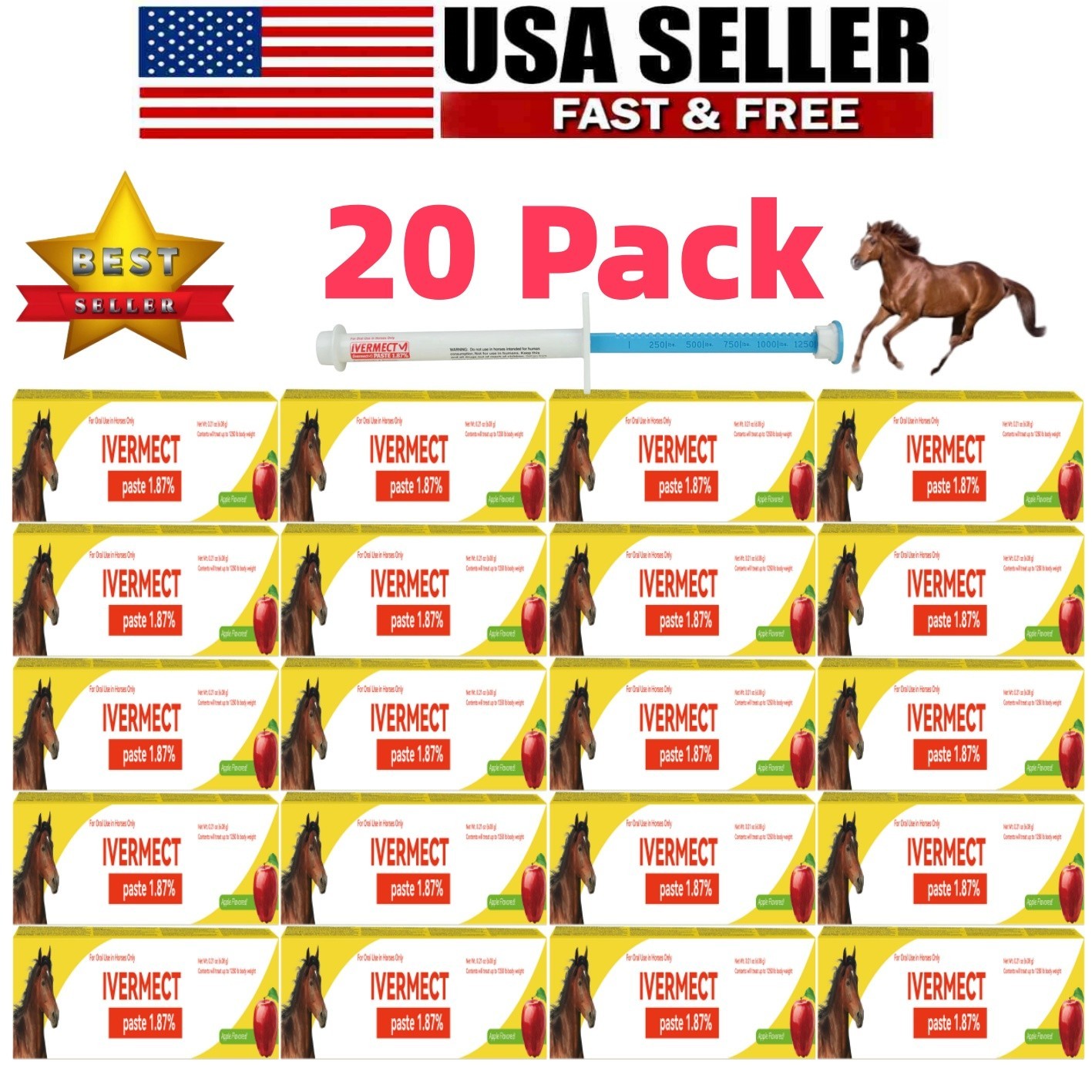 20 Pack In Box Paste Horse Dewormer Apple Flavor wormer EXP 1/2028 Free delivery