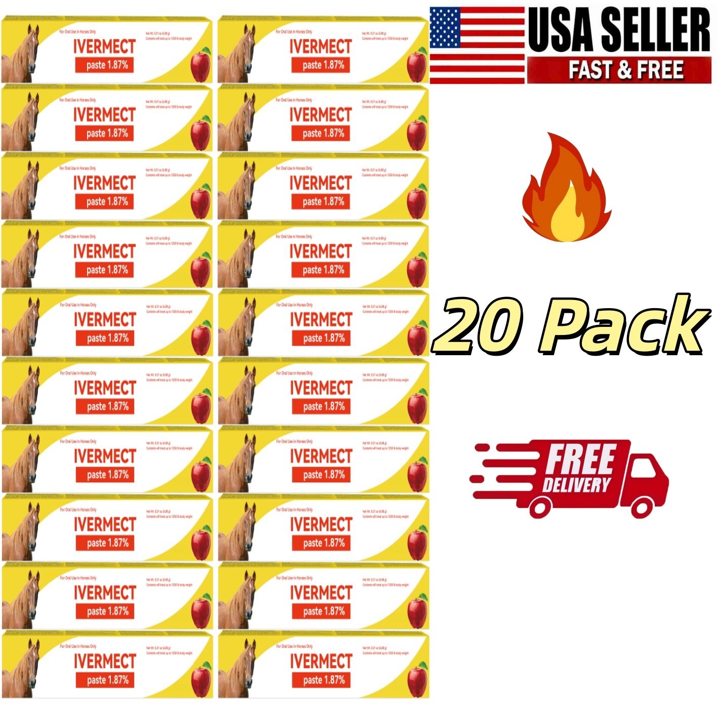 20 Pack New Paste Wormer Horse Dewormer Apple Flavor US Free Shipping EXP01/2028