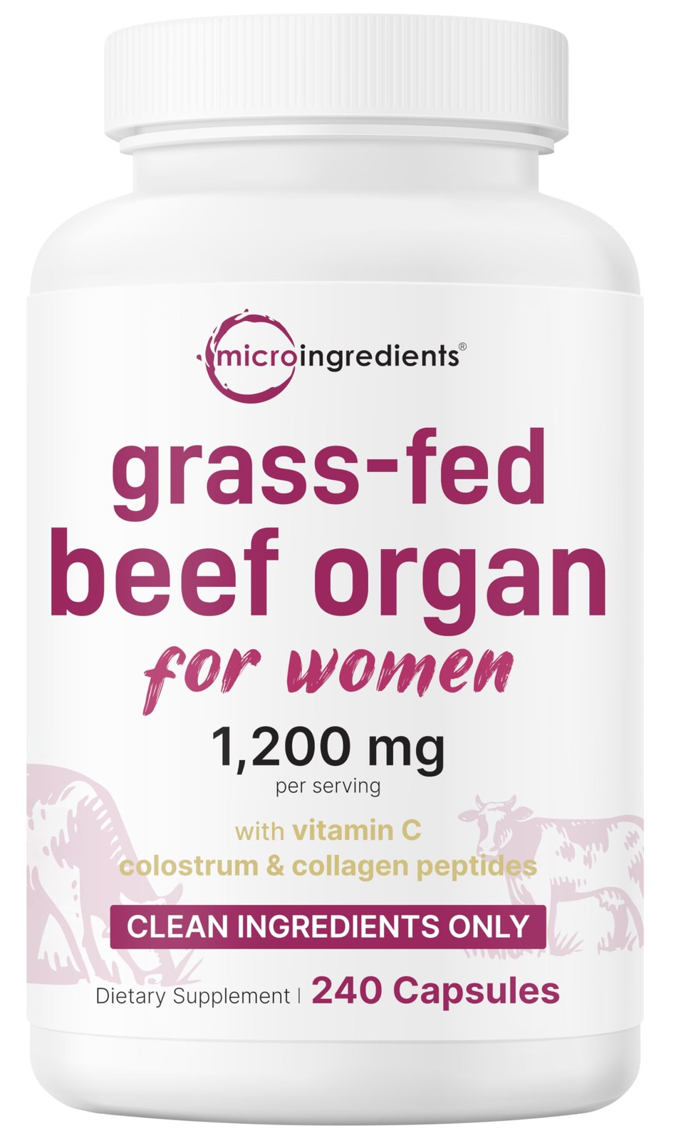 Micro Ingredients Grass‑Fed Beef Organ Supplement for 240 Count (Pack of 1)
