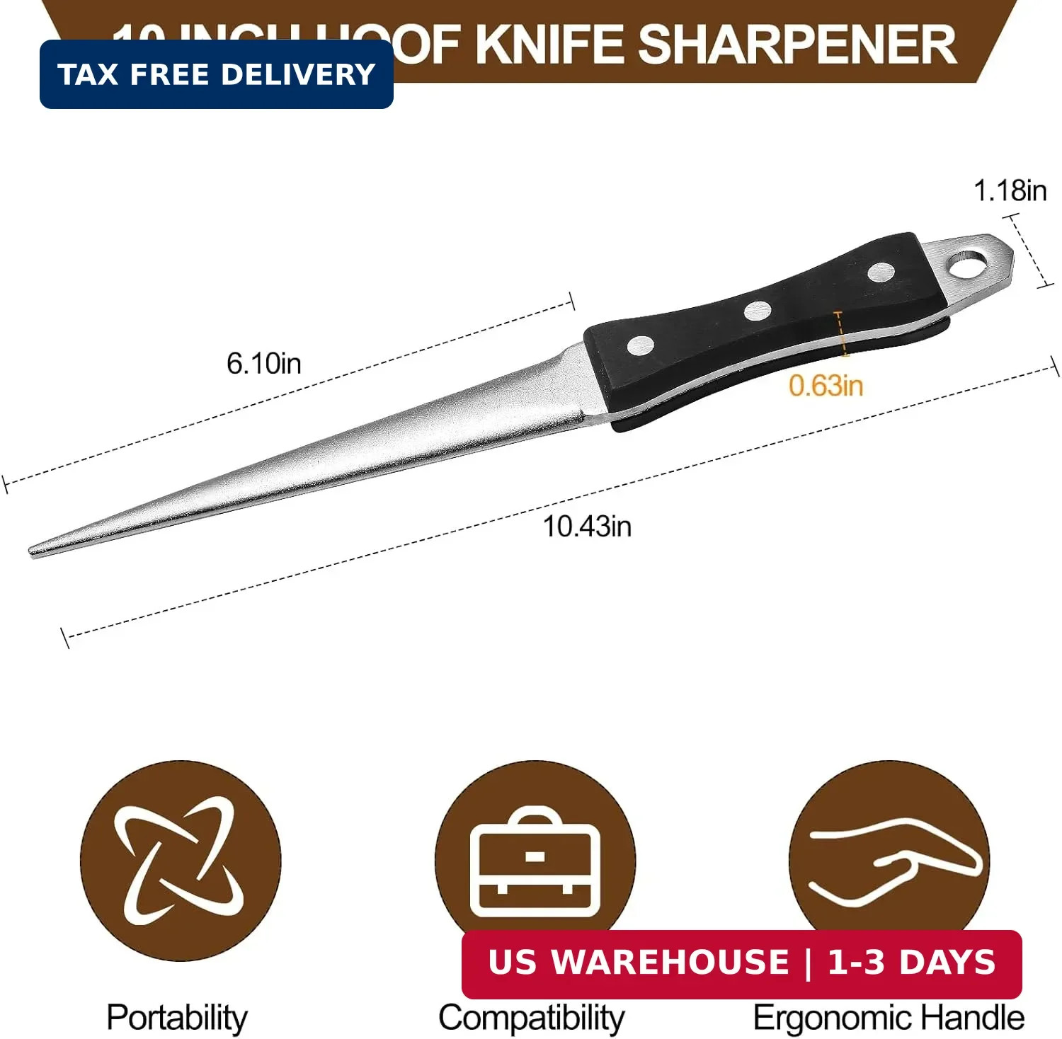 Hoof Knife Sharpener,10 Inch Farrier Tool,Honing Rod with Professional Ergonomic