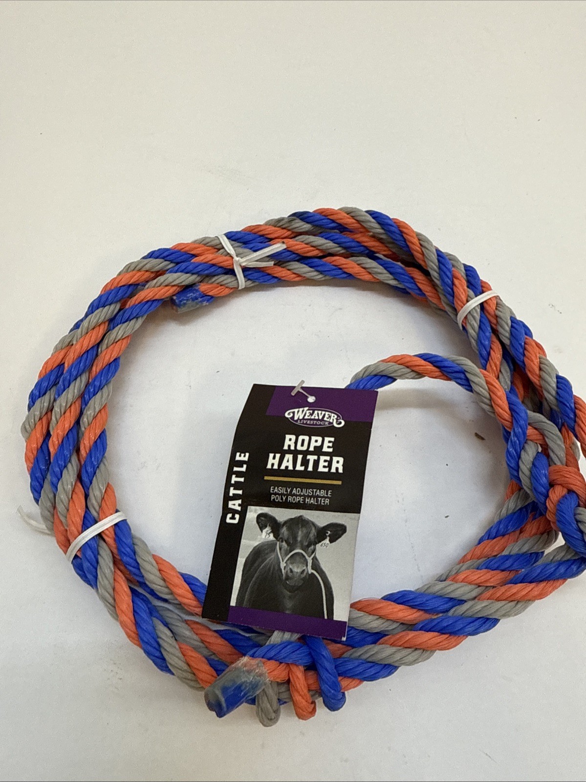 Weaver Leather Livestock Cattle Rope Halter, Blue/Coral/Gray
