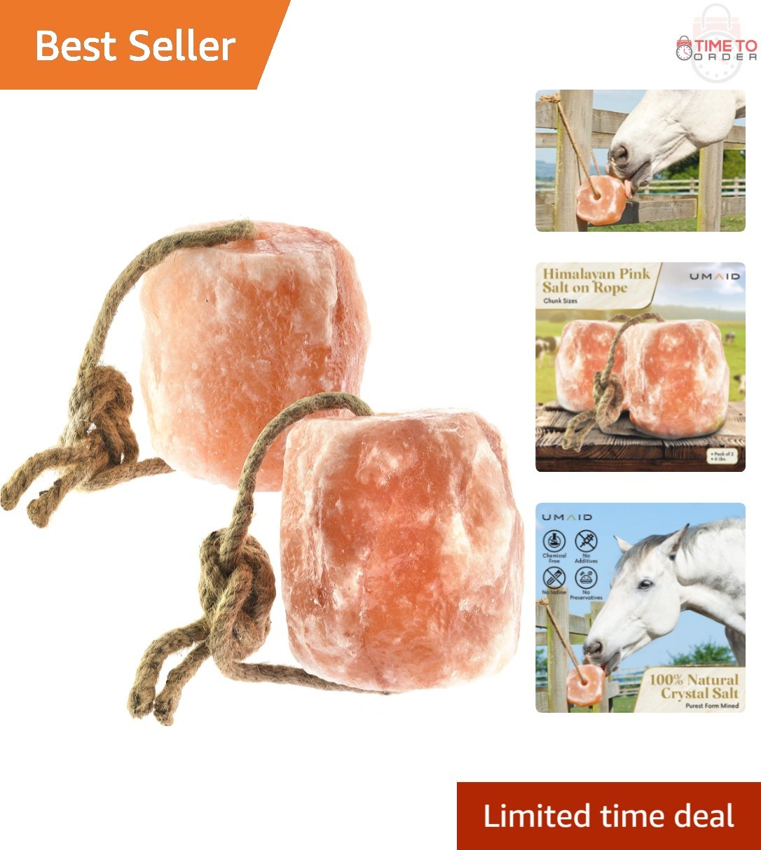 Himalayan Salt Lick 6 lbs on Rope for Horses Deer Goats Livestock 2 Pack