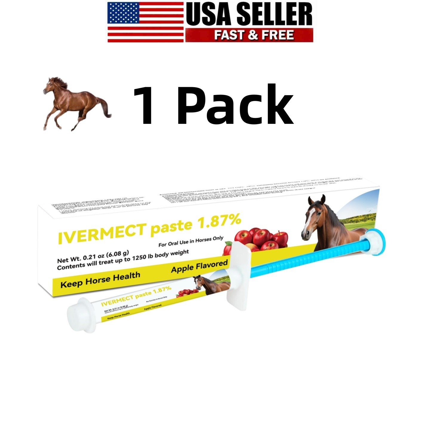 1 Pack Horse Dewormer Paste Apple Flavor Fast Free Exp 01/2028 US