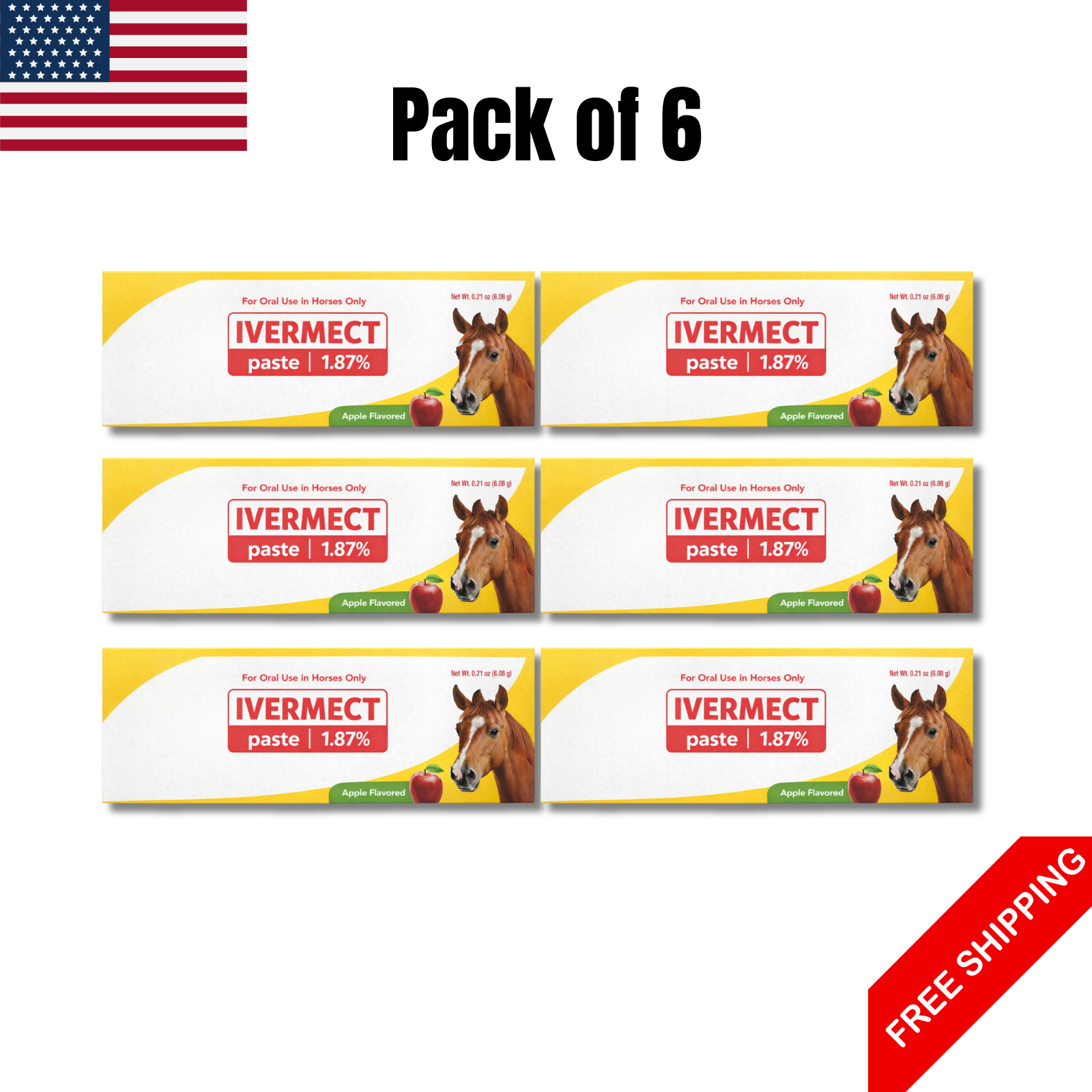 Horse Wormer Apple Flavor Paste 6.08g Syringe – Pack of 6 Equine Deworming Aid