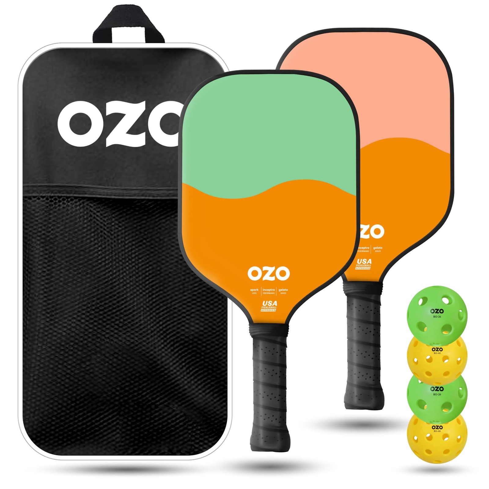 Pickleball – Set of 4 Bats, 4 Balls and Bag – Spark Beginner Control…