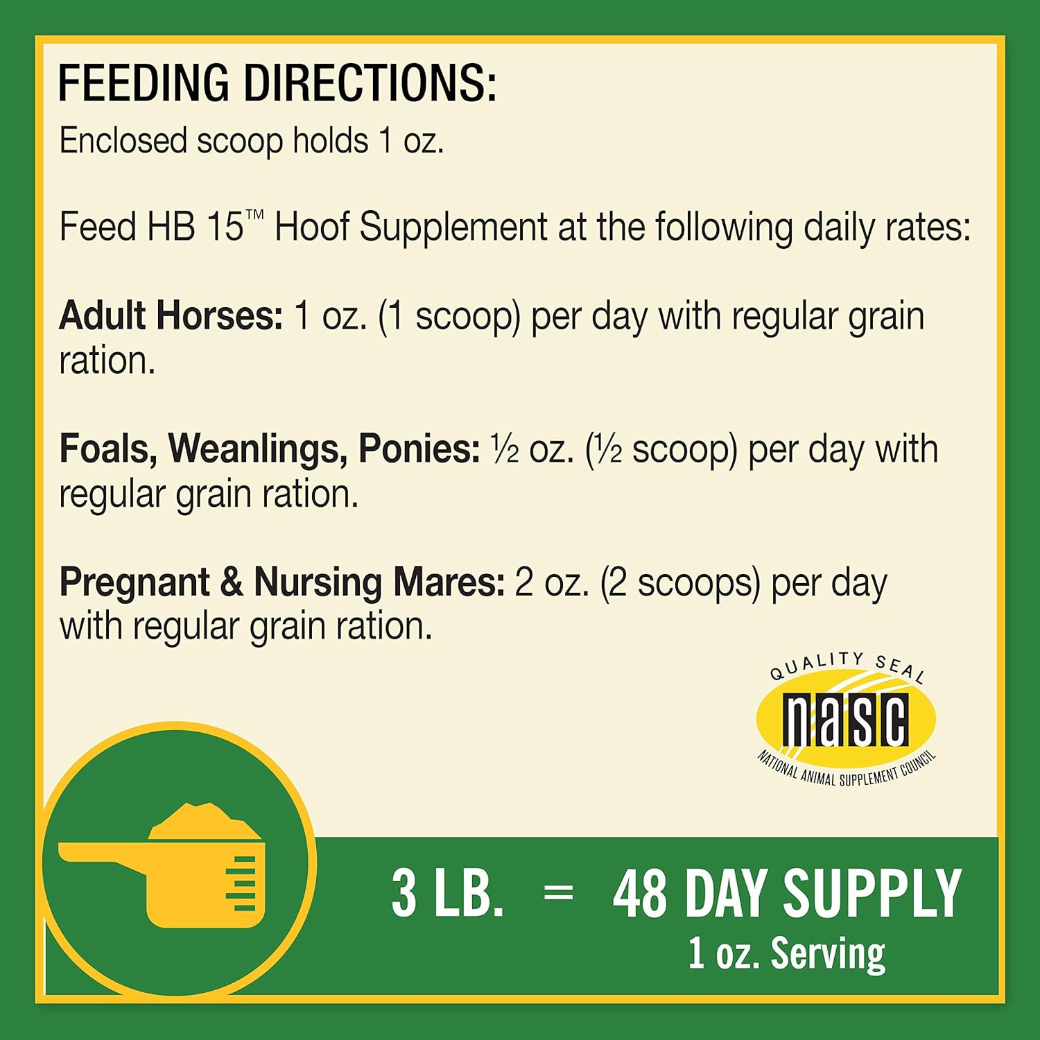 HB 15 Hoof Supplement, Supports Healthy Hoof Growth 3 Pound, 48 Day Supply