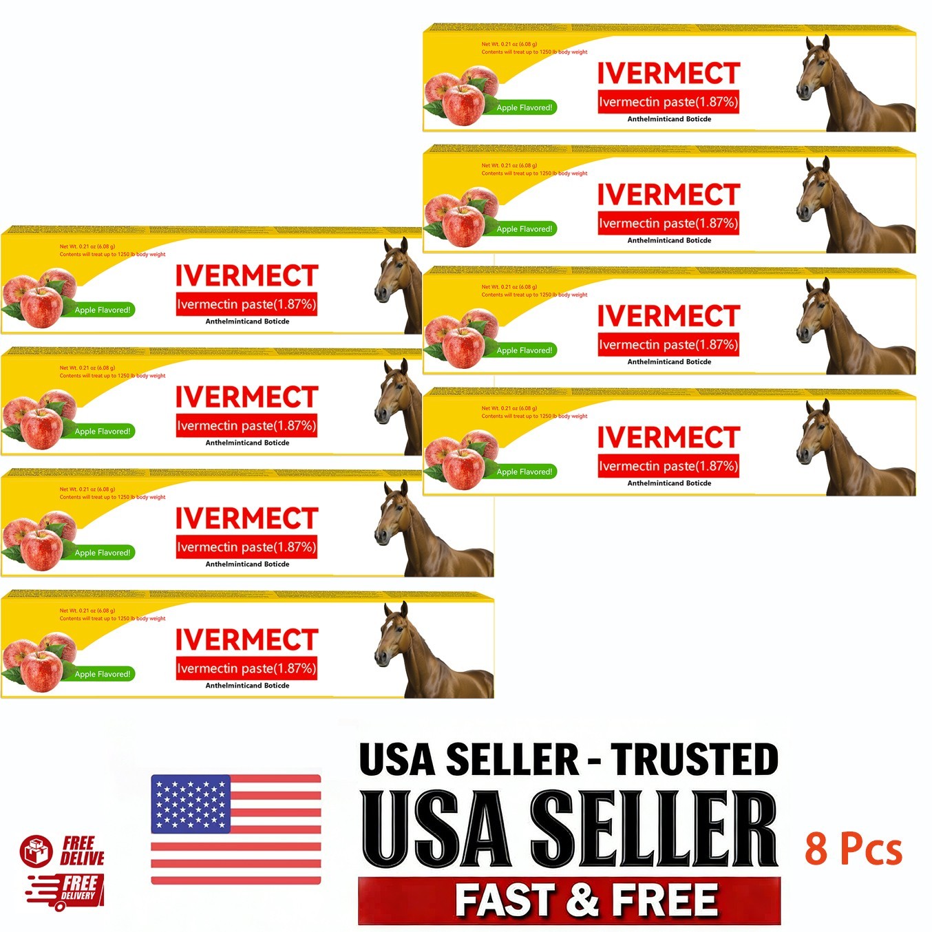 8 Pack Bulk Horse Dewormer – Apple Flavor Paste for Multiple Horses 1/2028