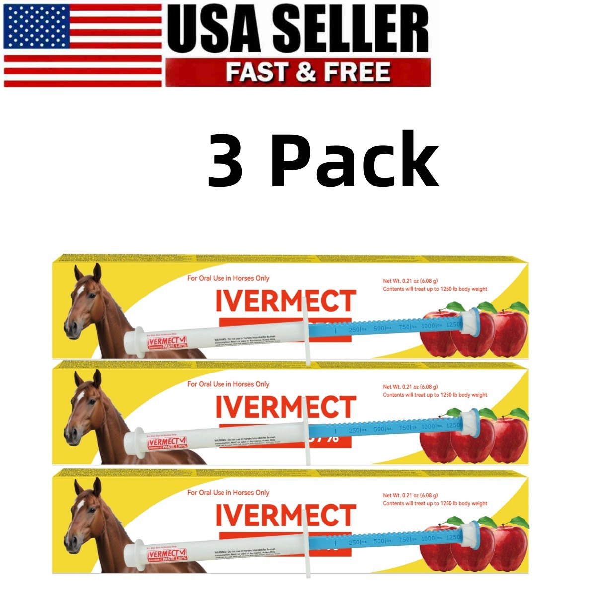 3 Pack Horse Dewormer Paste Apple Flavor Fast Free Exp 01/2028 US