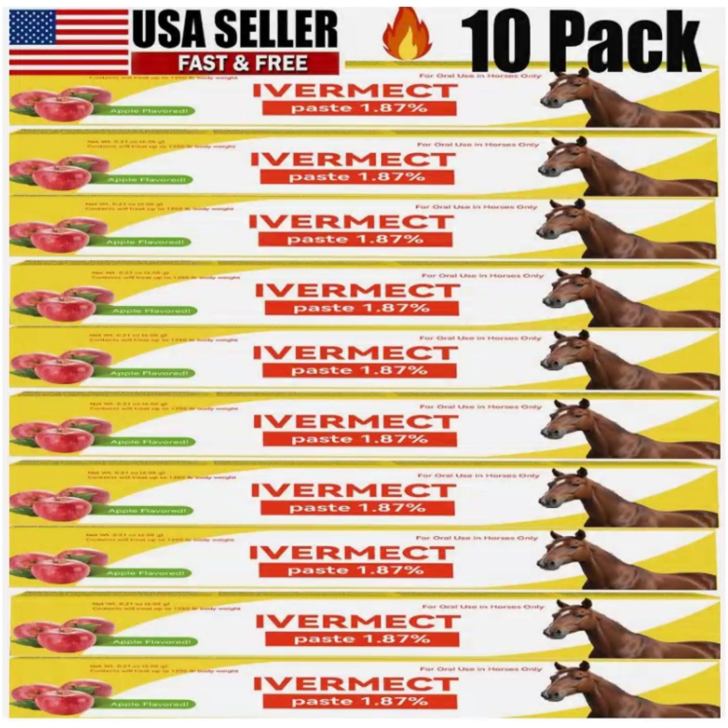 10 Pack Horse Dewormer Paste Apple Flavor EXP1/2028 Discount Price NEW1/2028