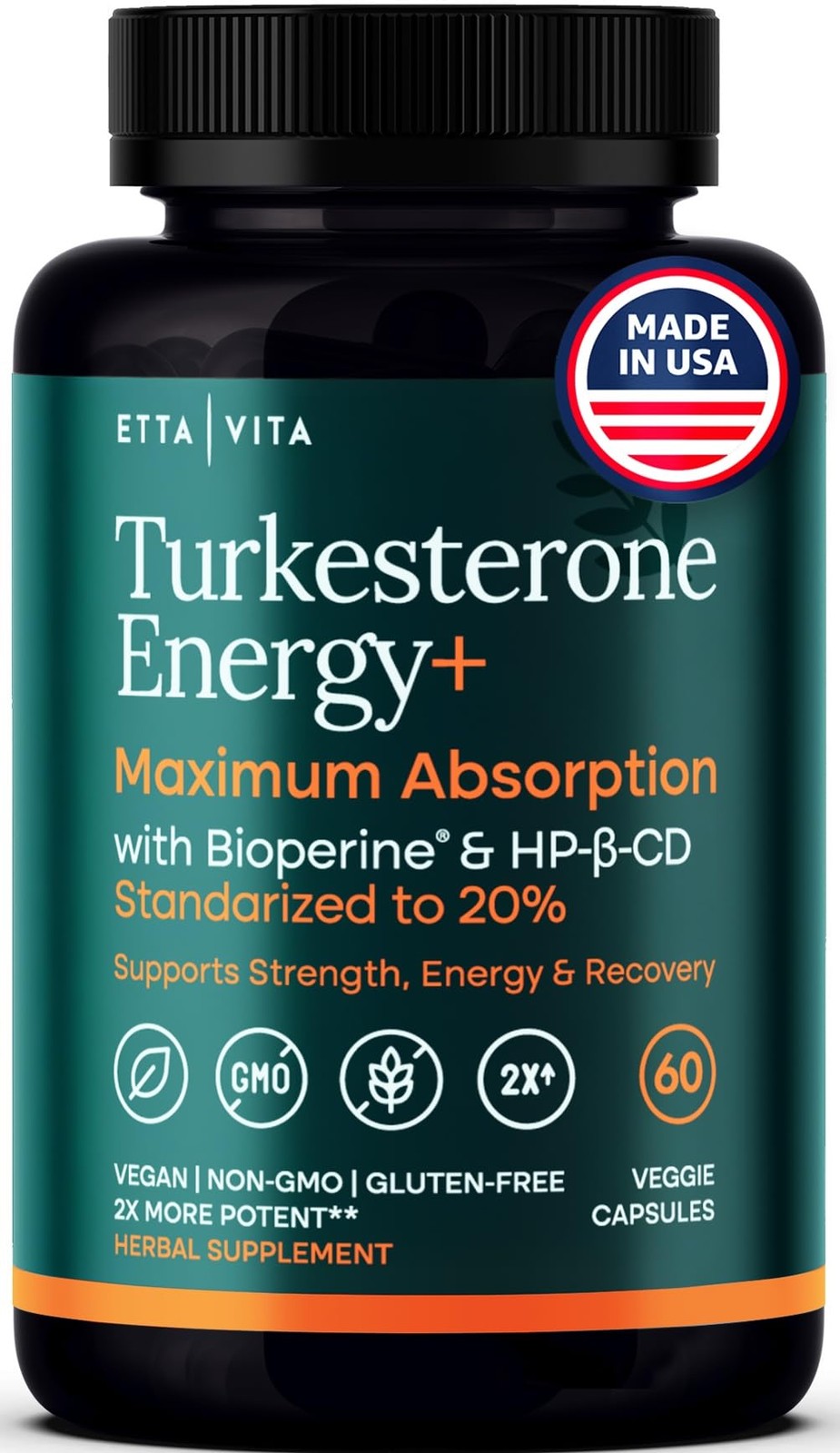 Potent Turkesterone Supplement, 2X Pure 60 Count (Pack of 1), Light Brown