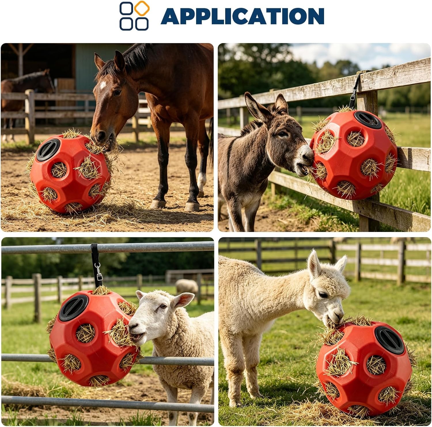 2 Pack 15.75 Inch Slow Feed Hay Ball, Durable Hay Feeder with Hanging Strap