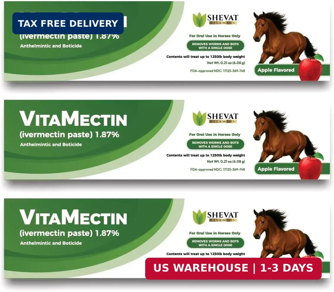 Horse Paste 1.87%, Apple Flavored – 6.08g Oral Gel Syringes (3-Pack) – Adjustabl