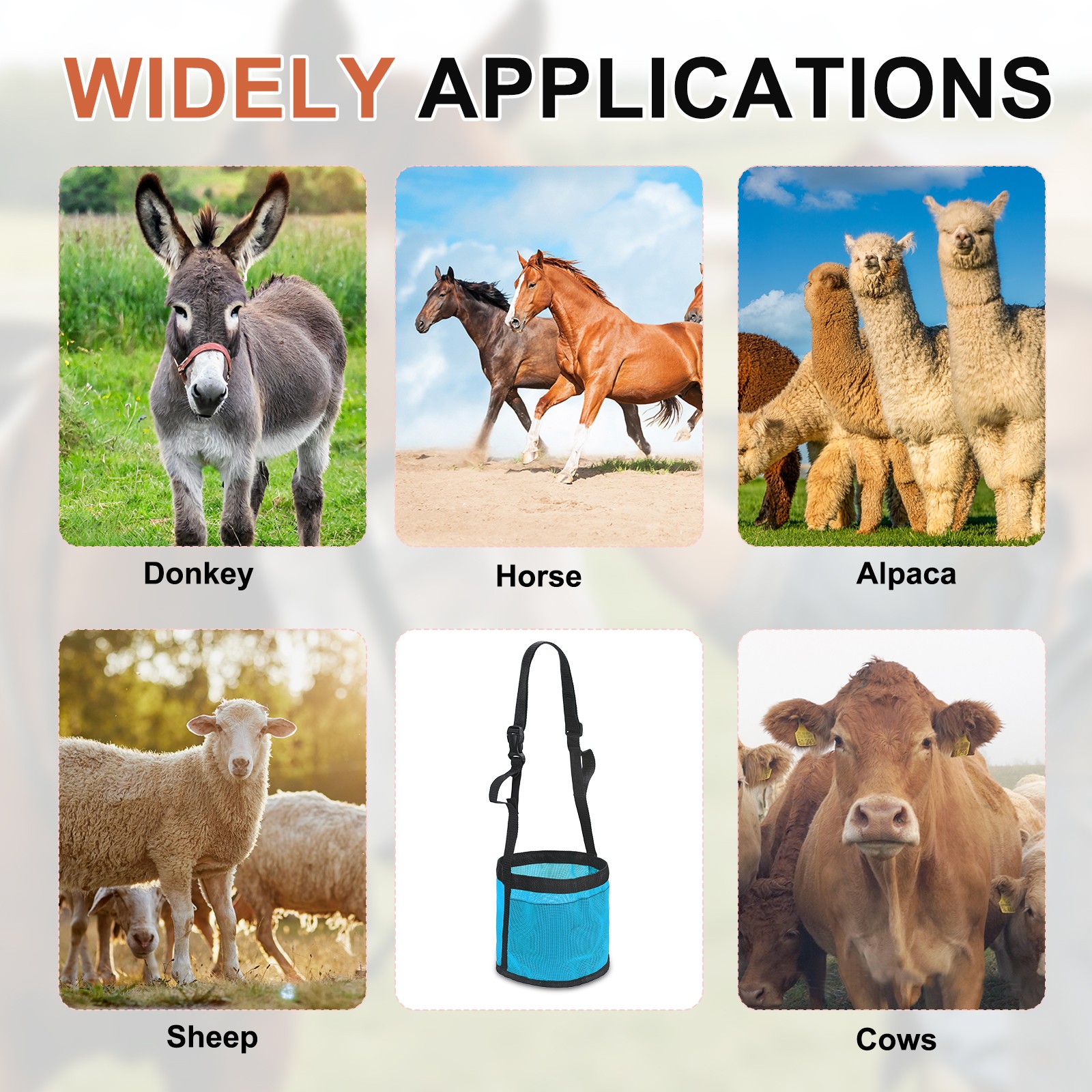 Horse Feed Bag, (Blue, S), Intended for Horse Feeding Grain
