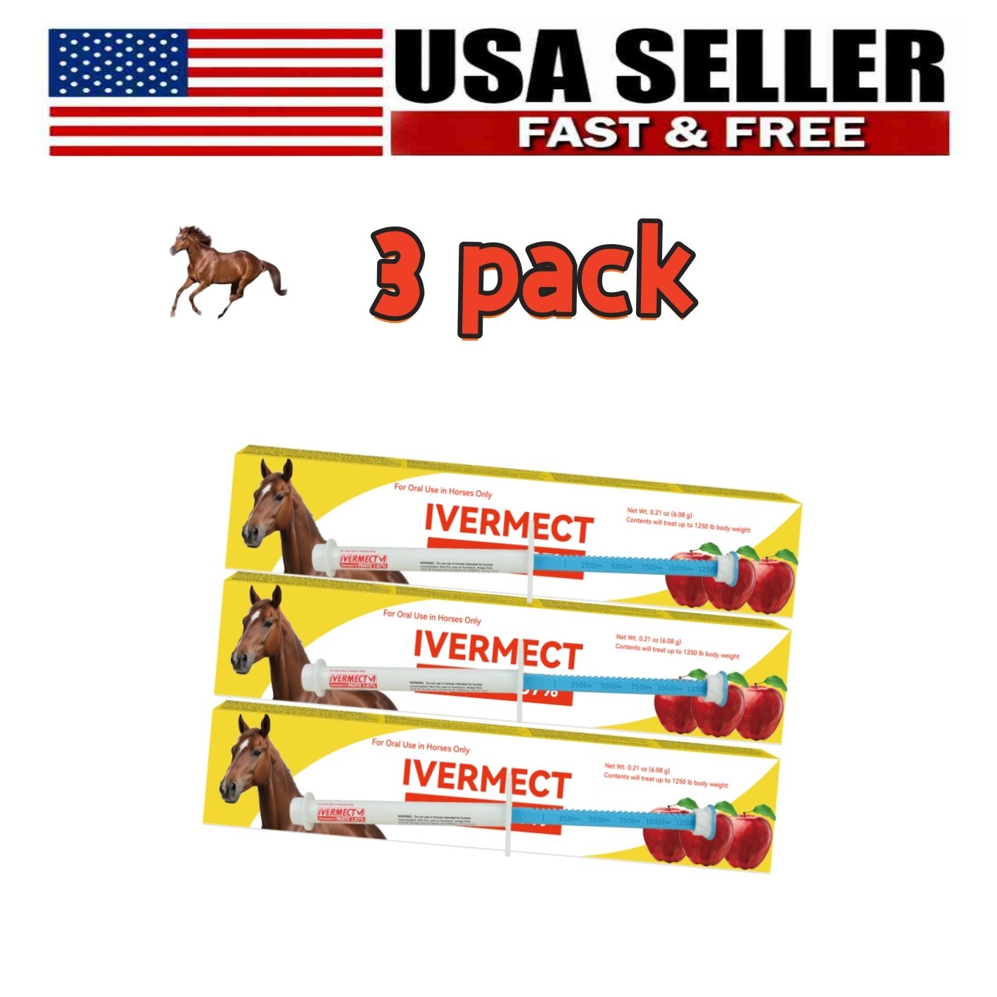 3 Pack In Box Paste Horse Dewormer Apple Flavor wormer EXP 01/2028