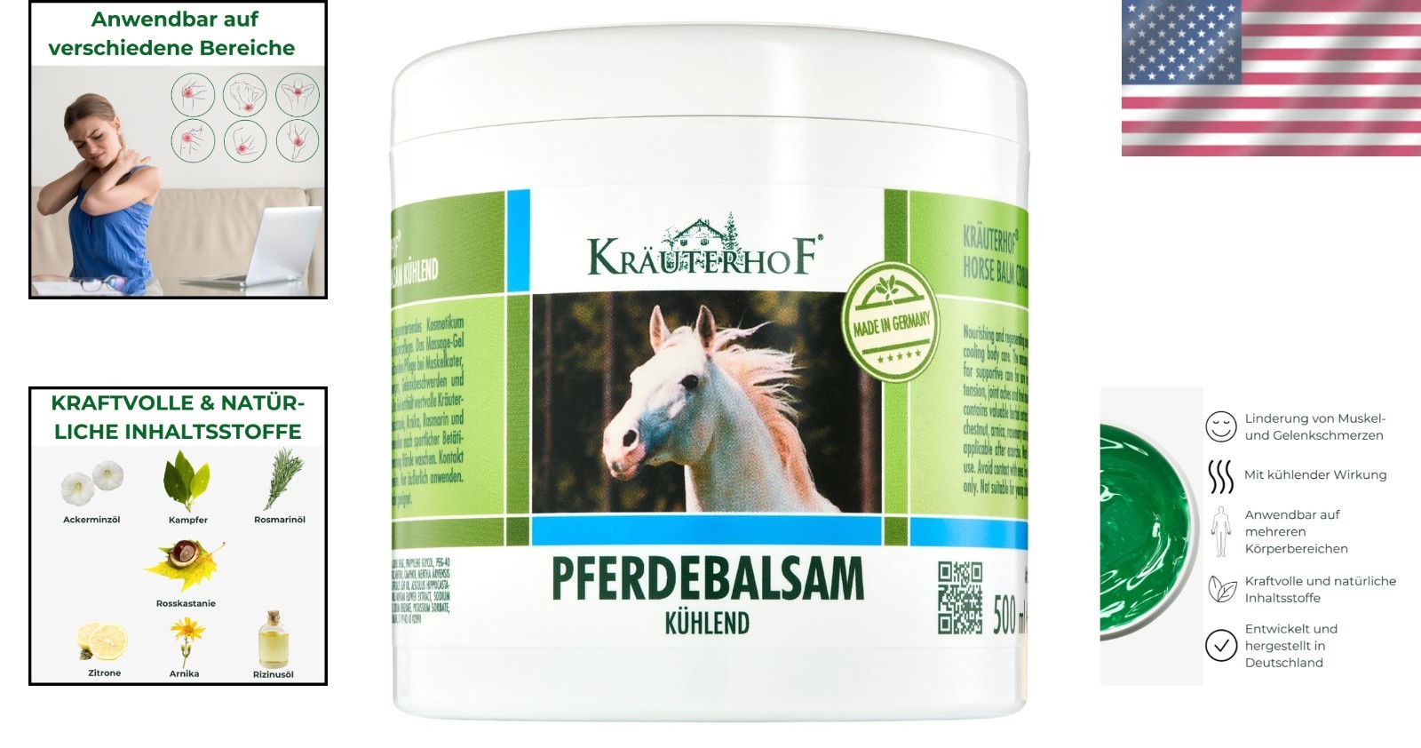 Revitalizing 500ml Kräuterhof Horse Balm with Arnica – Gentle & Effective Care