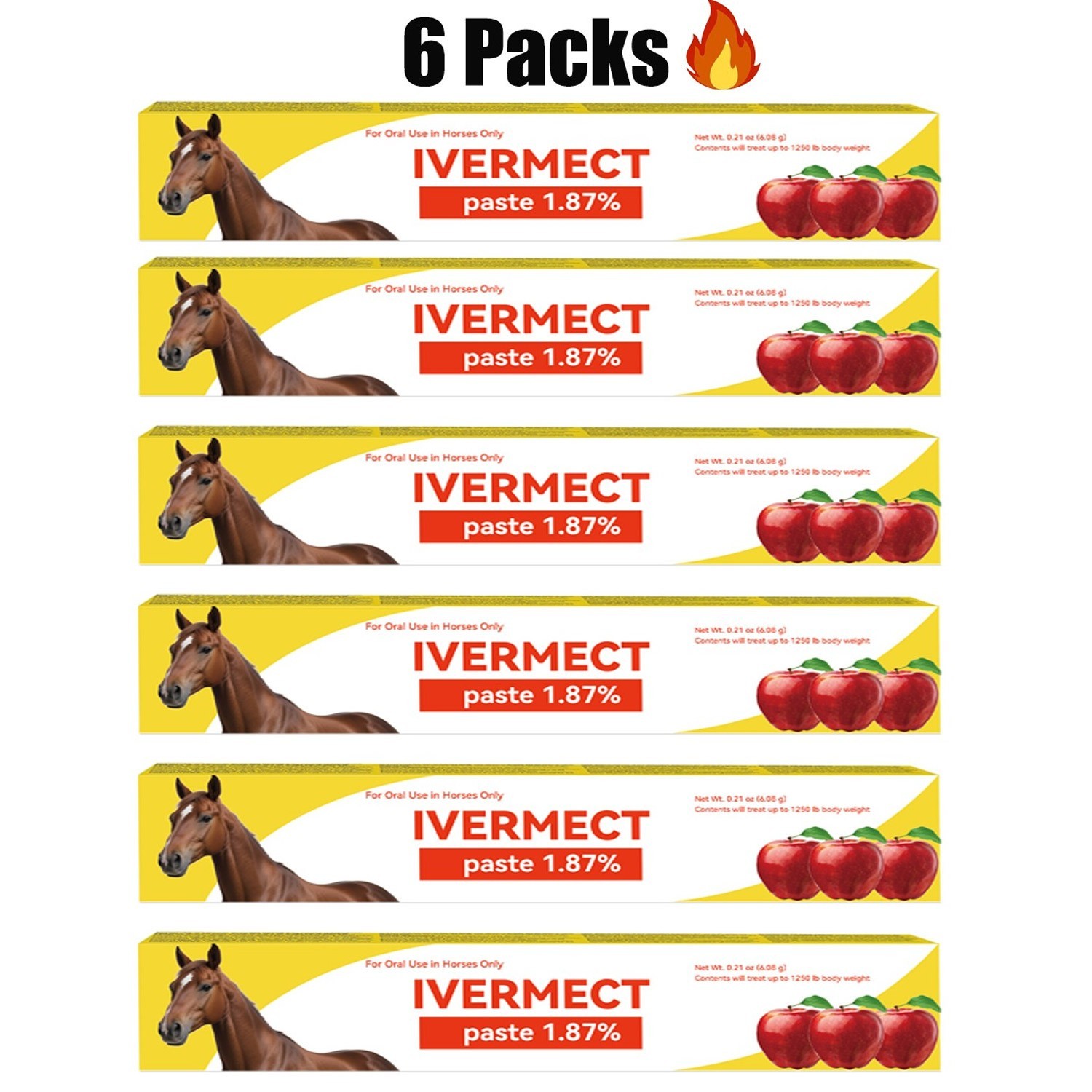 Horse Dewormer Paste 6 Pack Apple Flavor Equine Wormer Treatment Free Shipping U