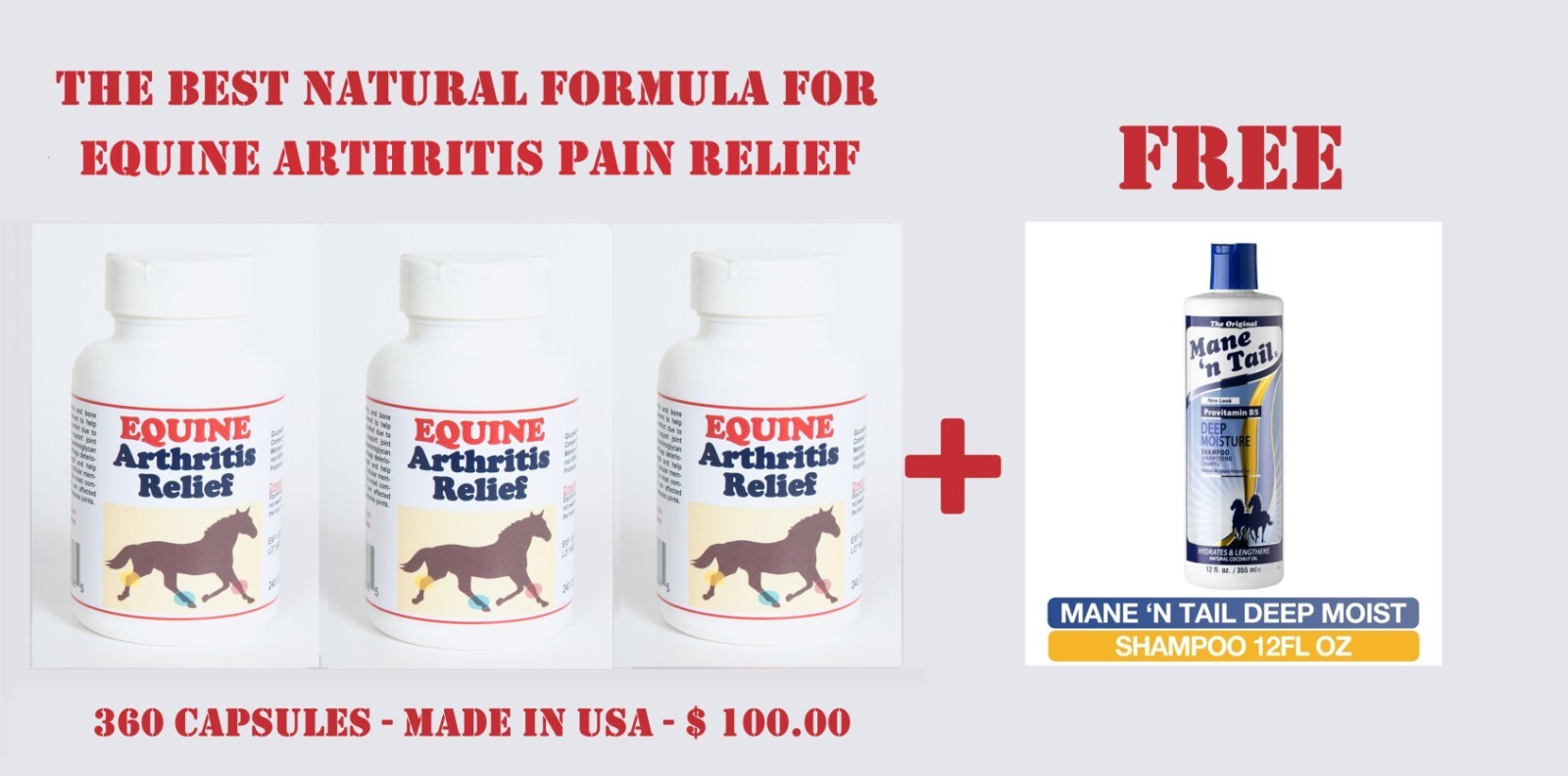 ARTHRISTIS RELIEF PAIN FOR EQUINES (HORSES) – 360 CAPS & THE BEST FREE SHAMPPO