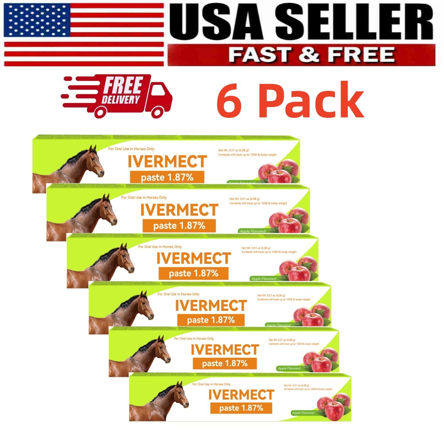 （6 Pack）Horse Dewormer Paste Apple Flavor EXP 1/2028Convenient Operation