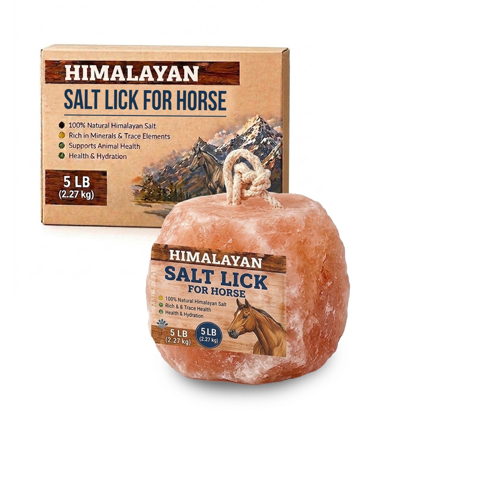Himalayan Salt Lick for Horses with Rope 5 lb Salt Block for Horse mineral block